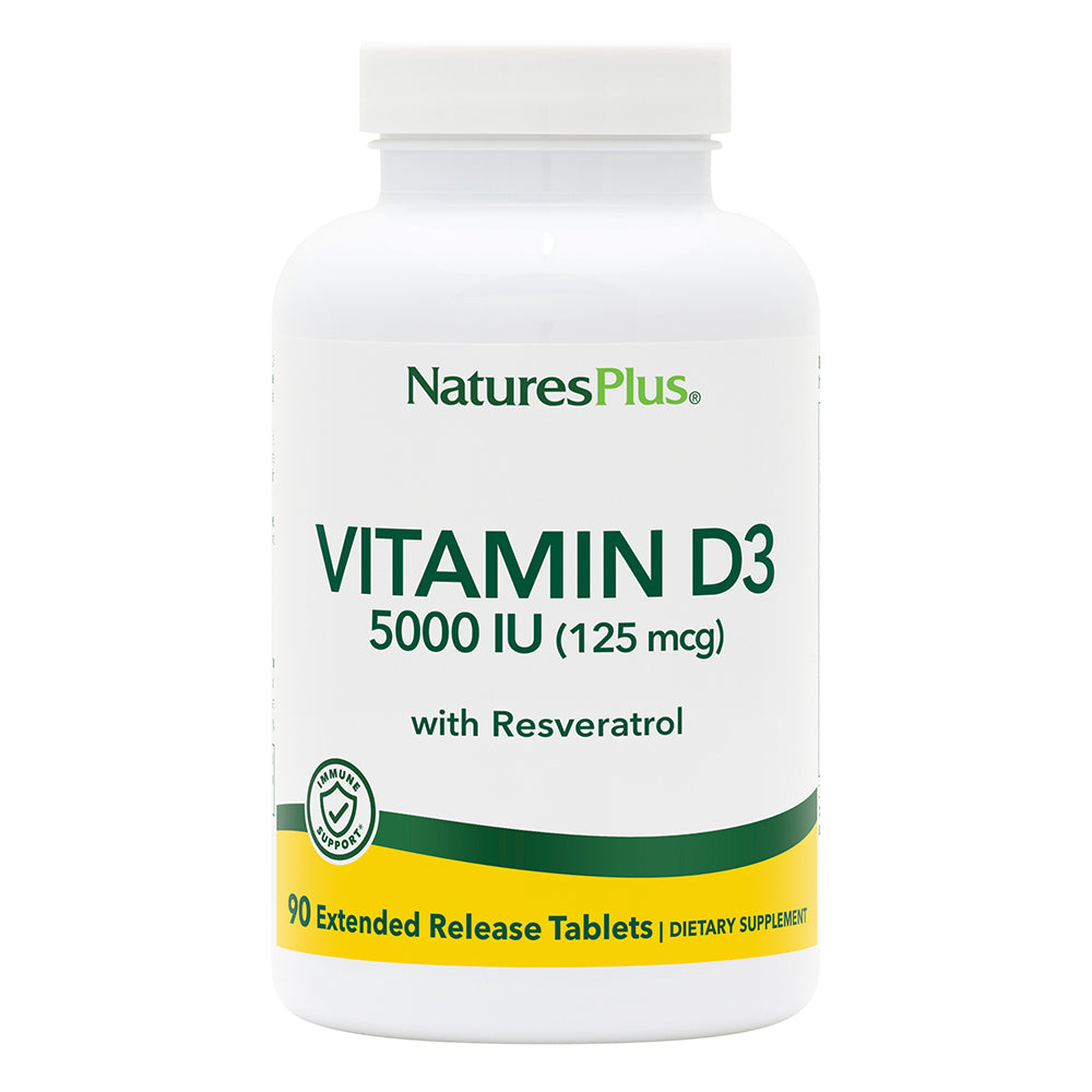 product image of Vitamin D3 5000 IU with 25 mg Resveratrol Extended Release Tablets containing 90 Count