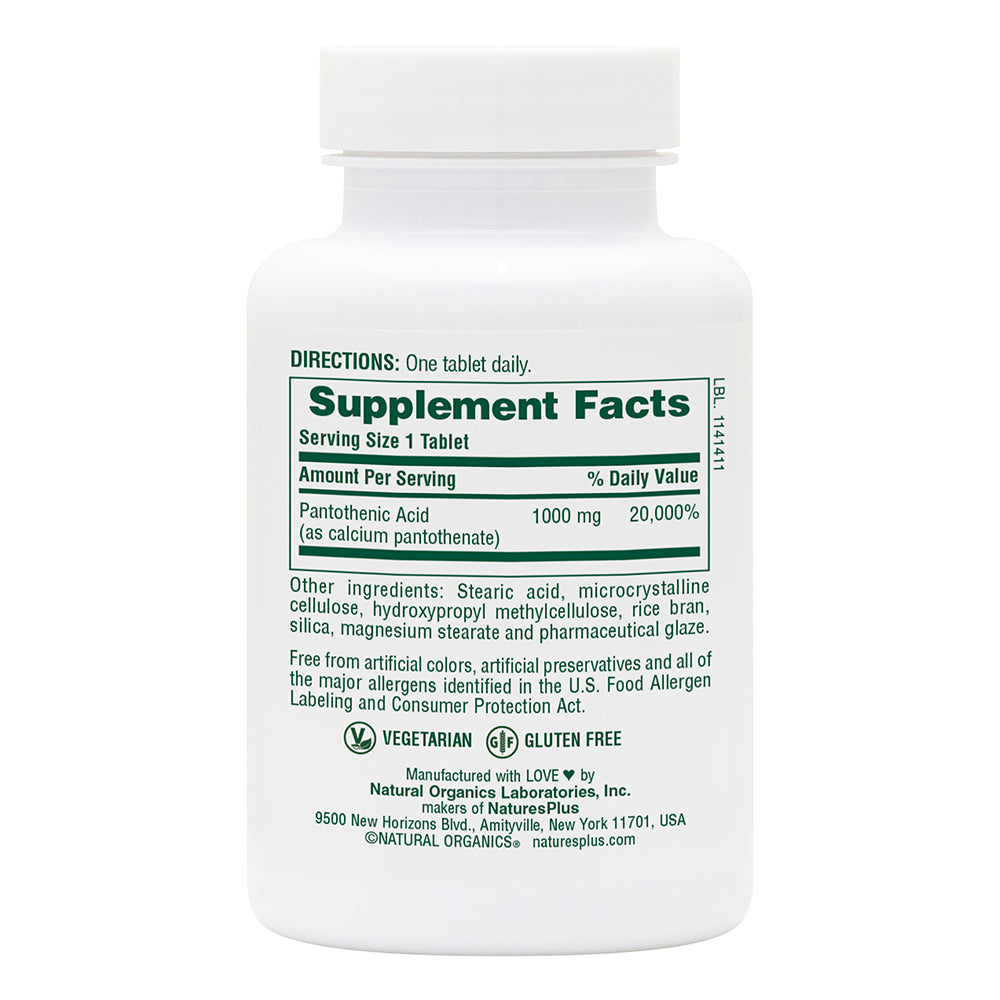 product image of Pantothenic Acid 1000 mg Sustained Release Tablets containing 60 Count