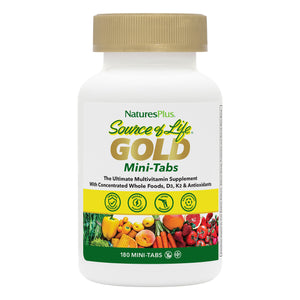 Frontal product image of Source of Life® GOLD Multivitamin Mini-Tabs containing 180 Count