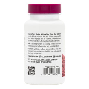 Second side product image of Herbal Actives Red Yeast Rice 600mg/CoQ10 100mg Extended Release Tablets containing 30 Count