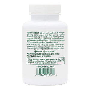 Second side product image of Ultra Ginseng 500 Capsules containing 60 Count