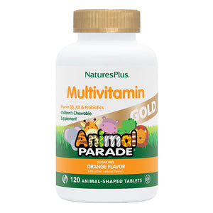 Frontal product image of Animal Parade® GOLD Multivitamin Children’s Chewables - Orange containing 120 Count