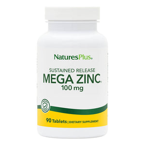 Frontal product image of Mega Zinc 100 mg Sustained Release Tablets containing 90 Count