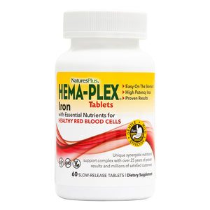 Frontal product image of HEMA-PLEX® Slow-Release Tablets containing 60 Count