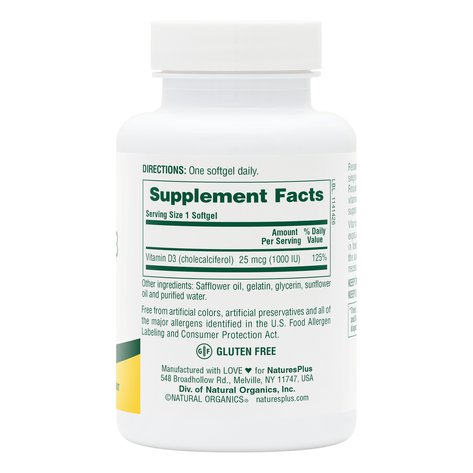 Vitamin D3 1000 IU Softgels - 180 Count