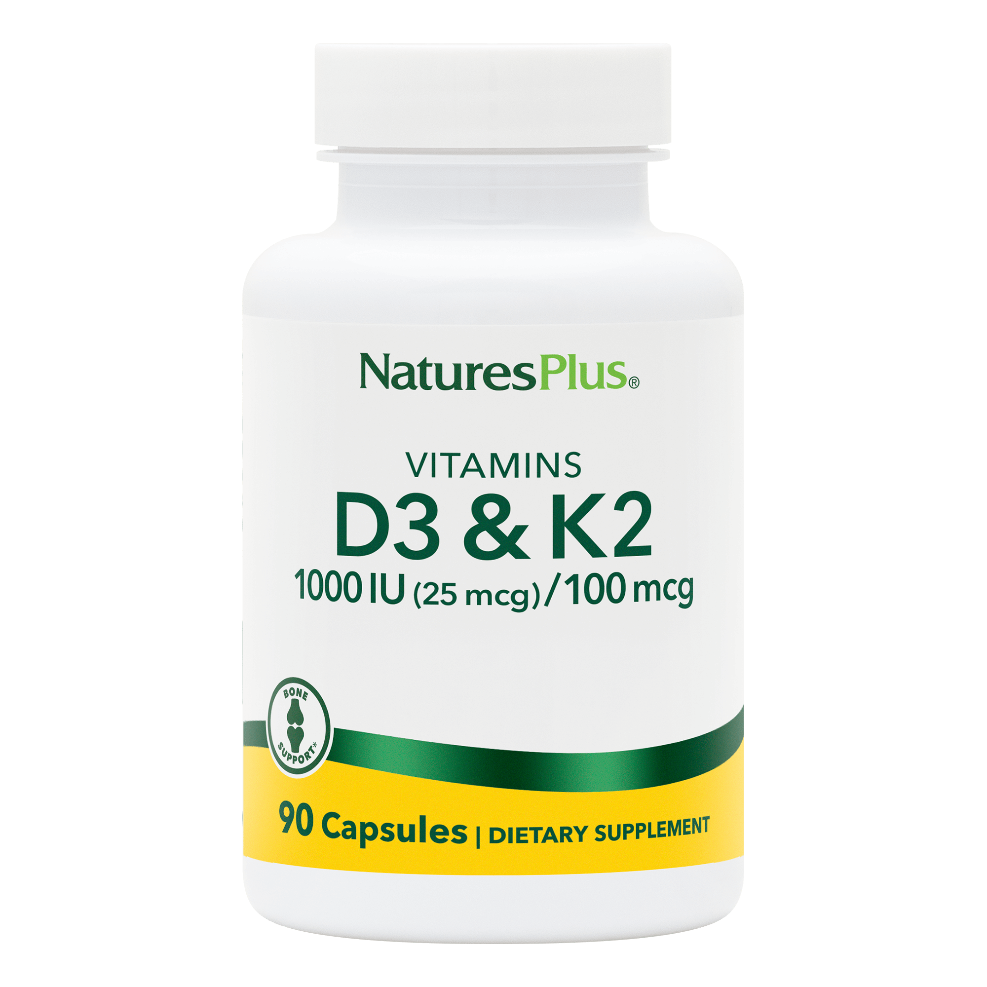 Vitamin D3 1000 IU/Vitamin K2 100 mcg Capsules - 90 Count