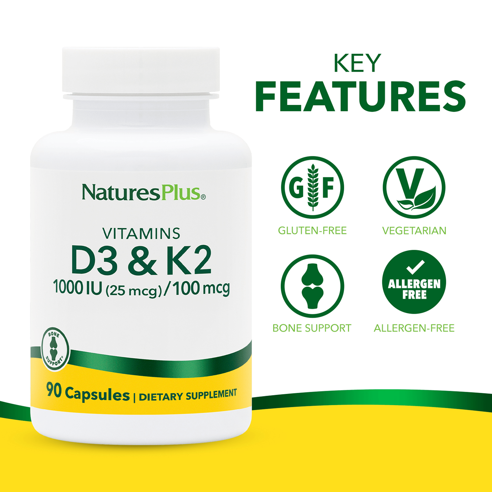 Vitamin D3 1000 IU/Vitamin K2 100 mcg Capsules - 90 Count