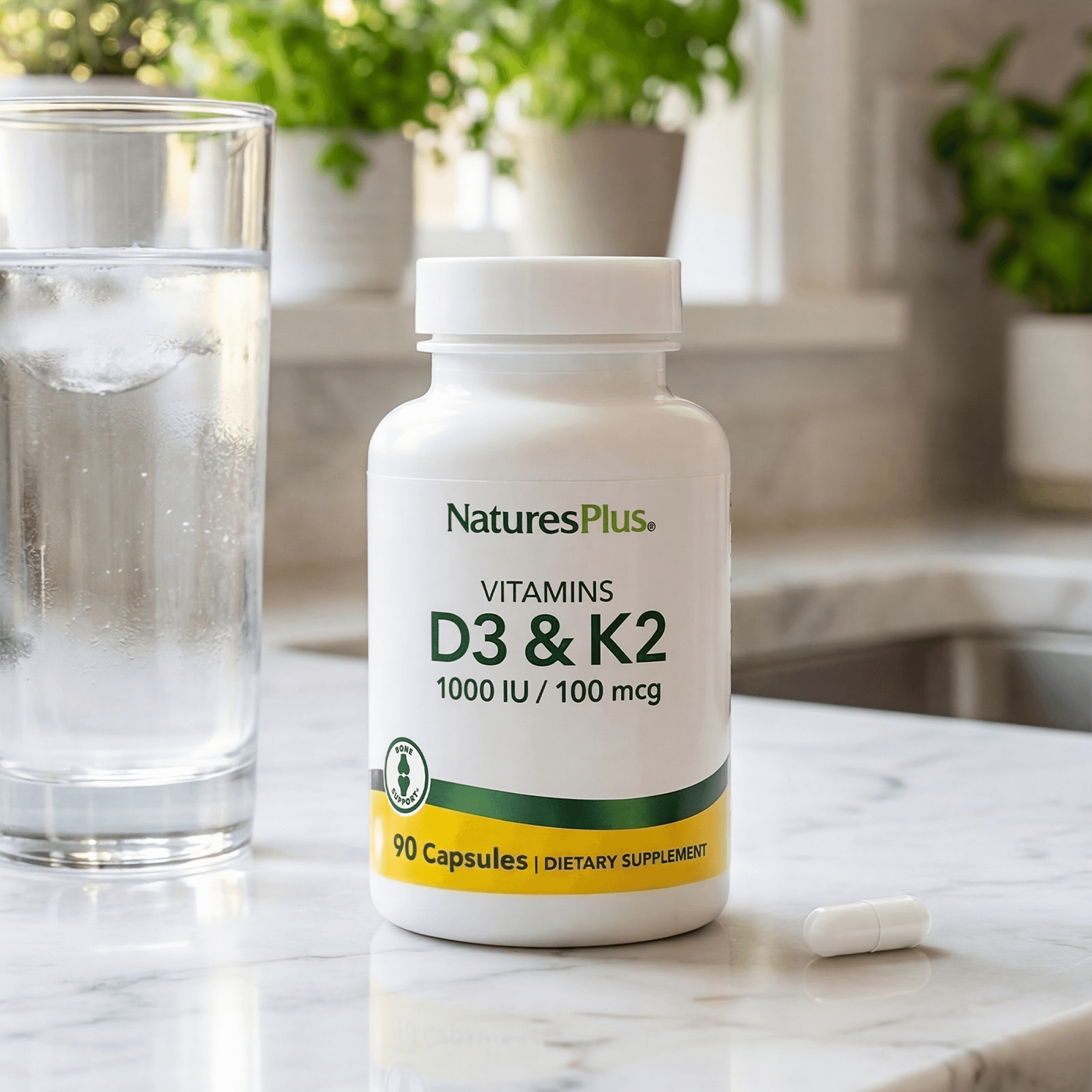Vitamin D3 1000 IU/Vitamin K2 100 mcg Capsules - 90 Count