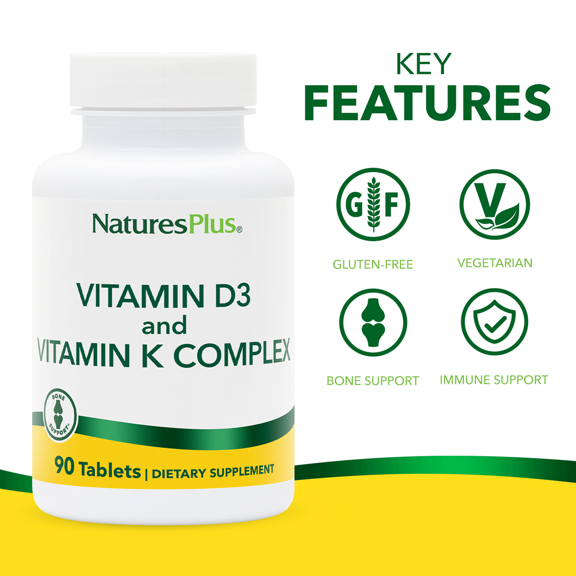 NaturesPlus Vitamins D3 & K2 - 90 Count