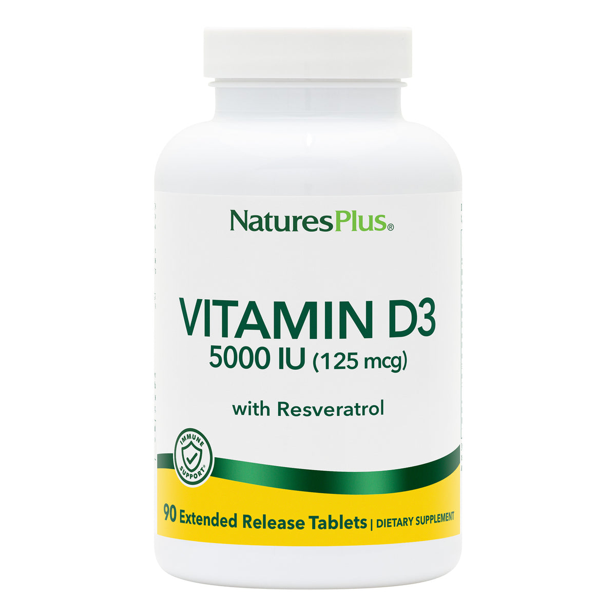 product image of Vitamin D3 5000 IU with 25 mg Resveratrol Extended Release Tablets containing 90 Count