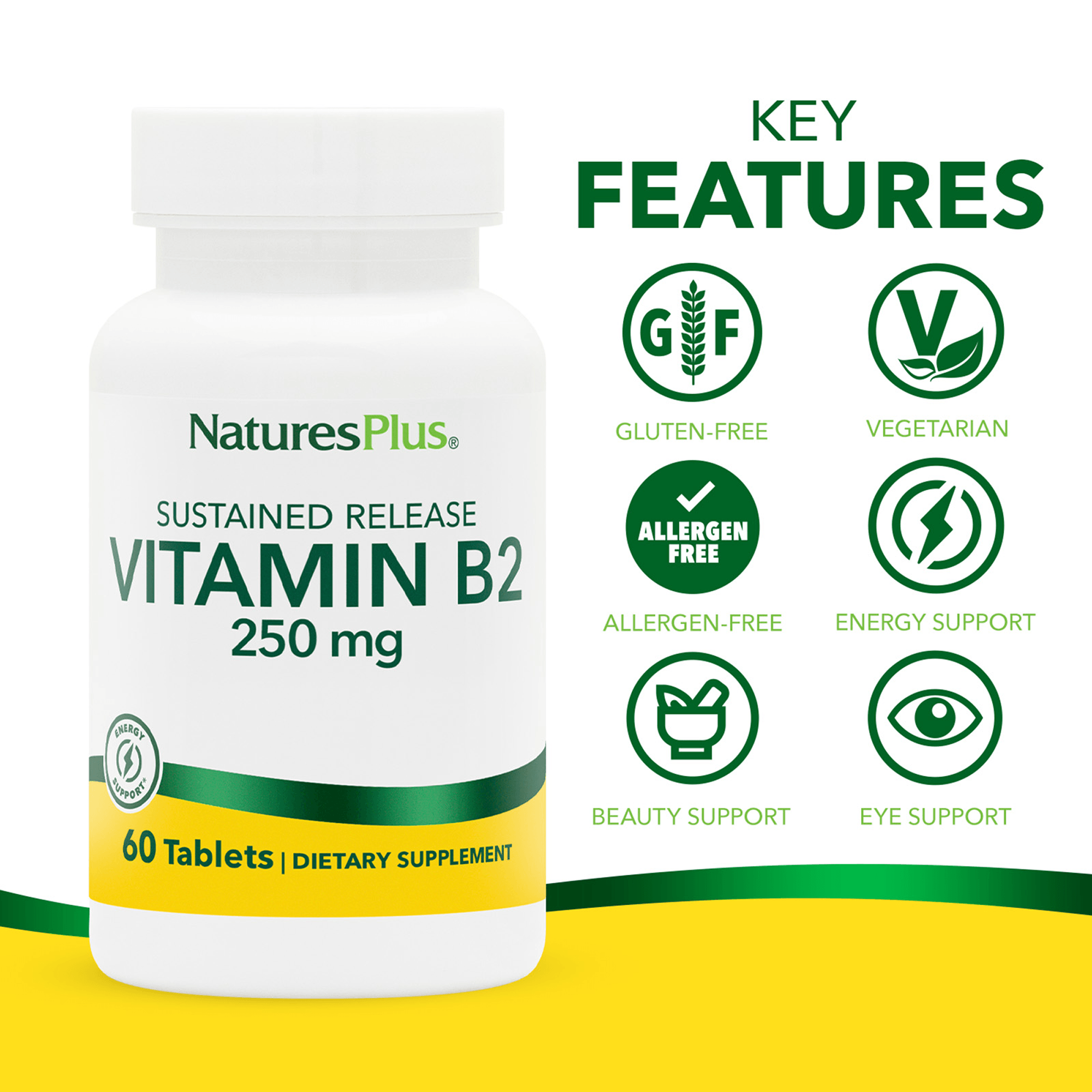 Vitamin B2 250 mg Sustained Release Tablets - 60 Count