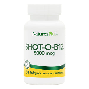 Frontal product image of Shot-O-B12® 5000 mcg Softgels containing 30 Count