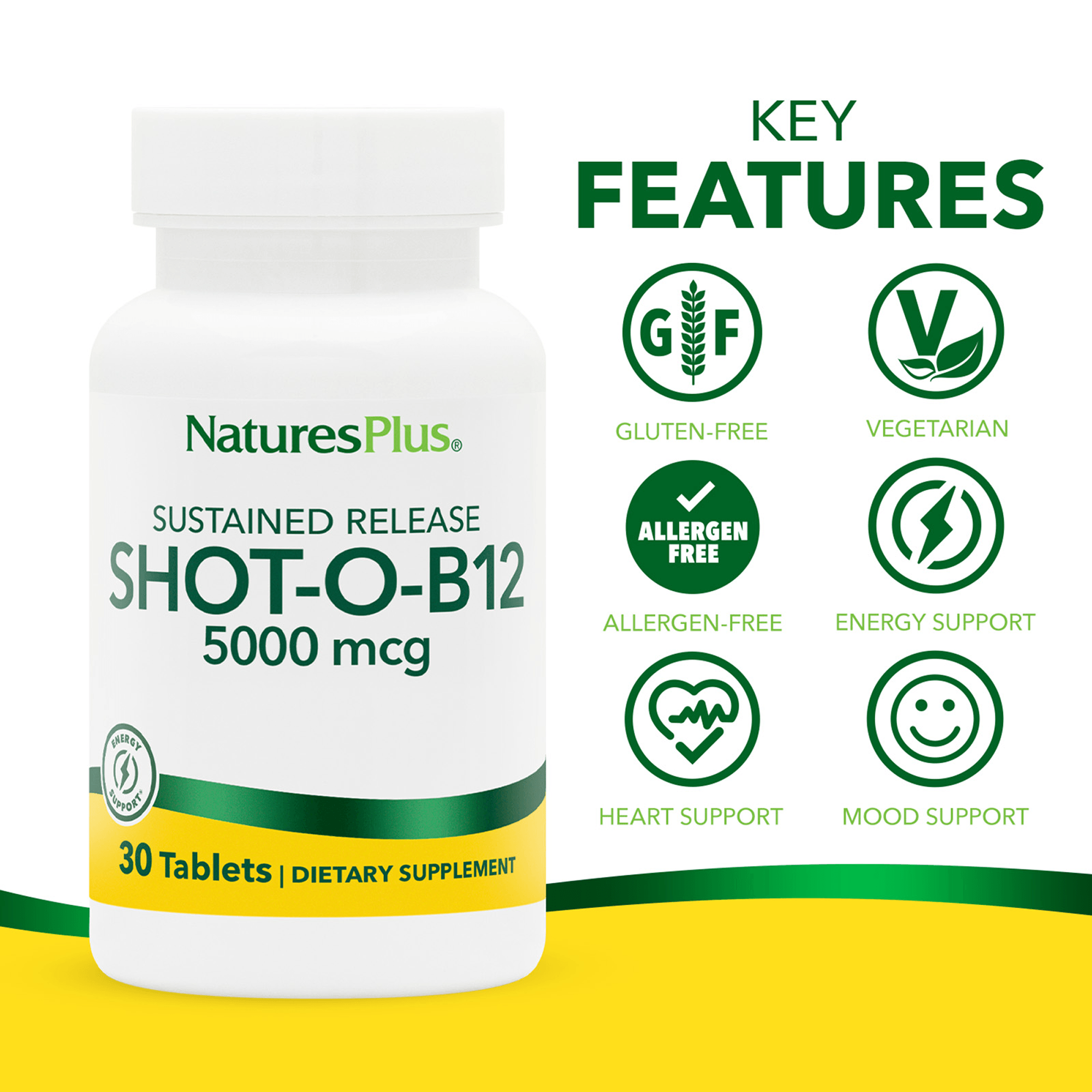 Natures Plus Shot-O-B12 Sustained Release 60 Tablets 5000 mcg