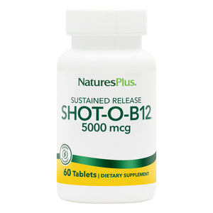 Frontal product image of Shot-O-B12® 5000 mcg Sustained Release Tablets containing 60 Count