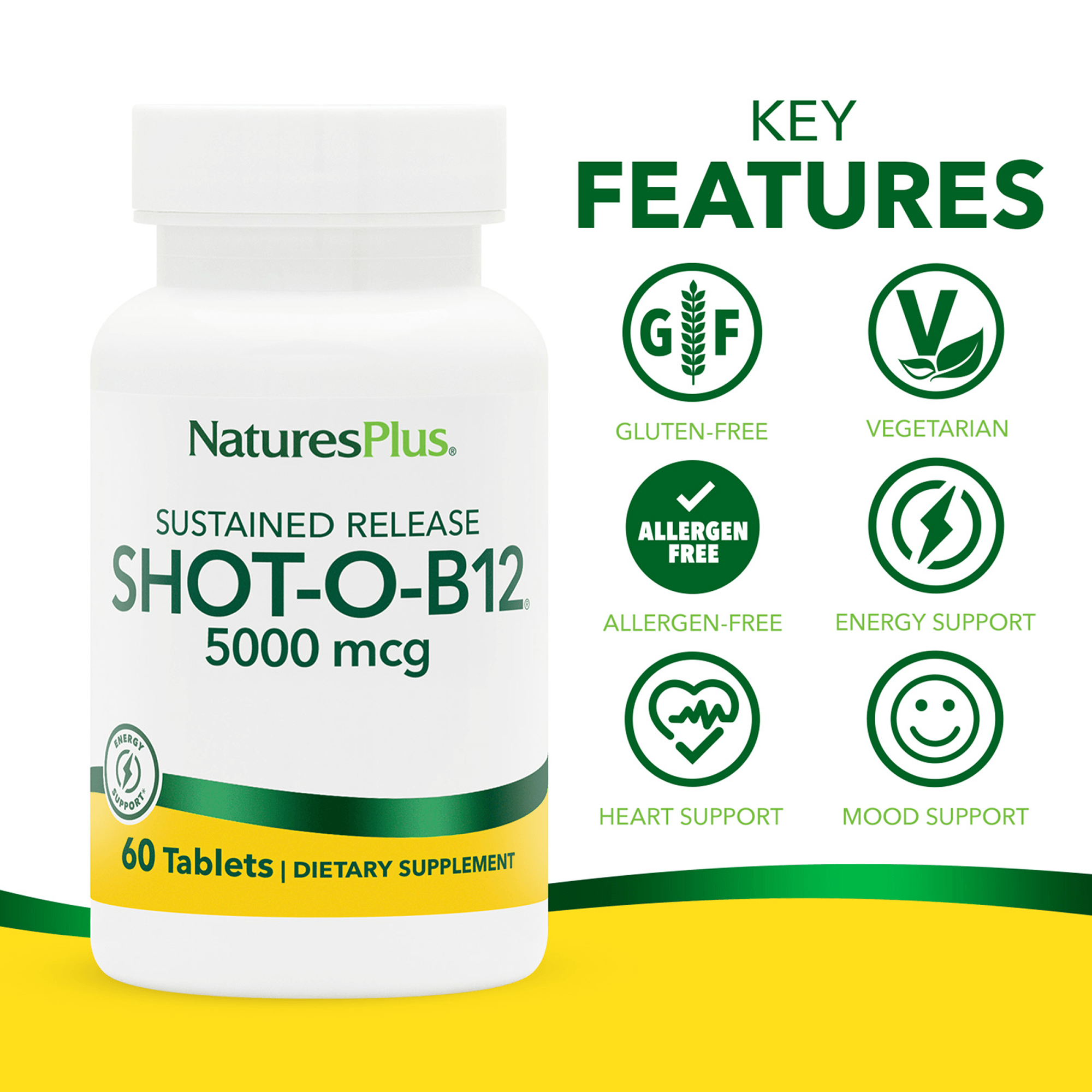 Natures Plus Shot-O-B12 Sustained Release 60 Tablets 5000 mcg