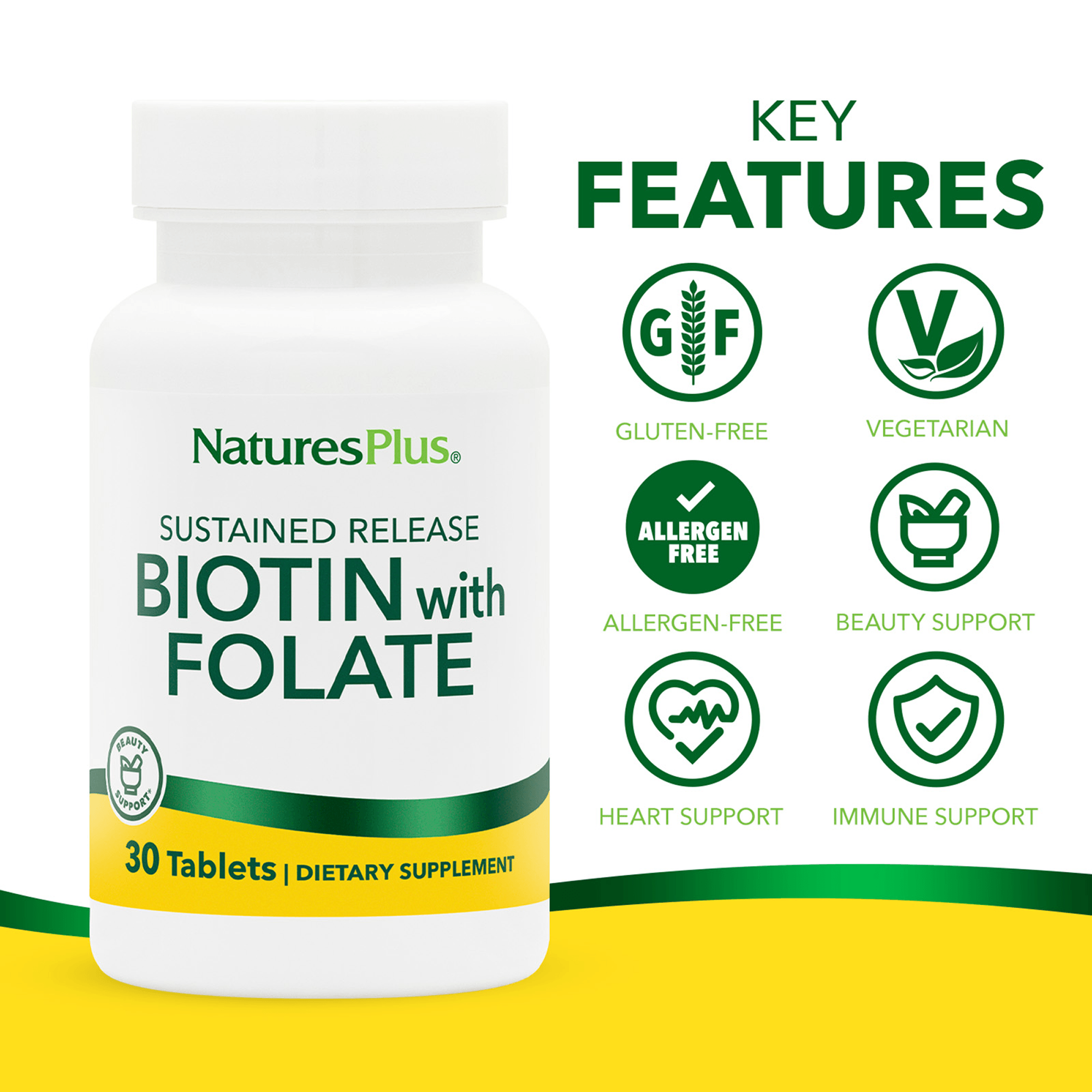 Biotin & Folic Acid (Folate) Sustained Release Tablets - 30 Count