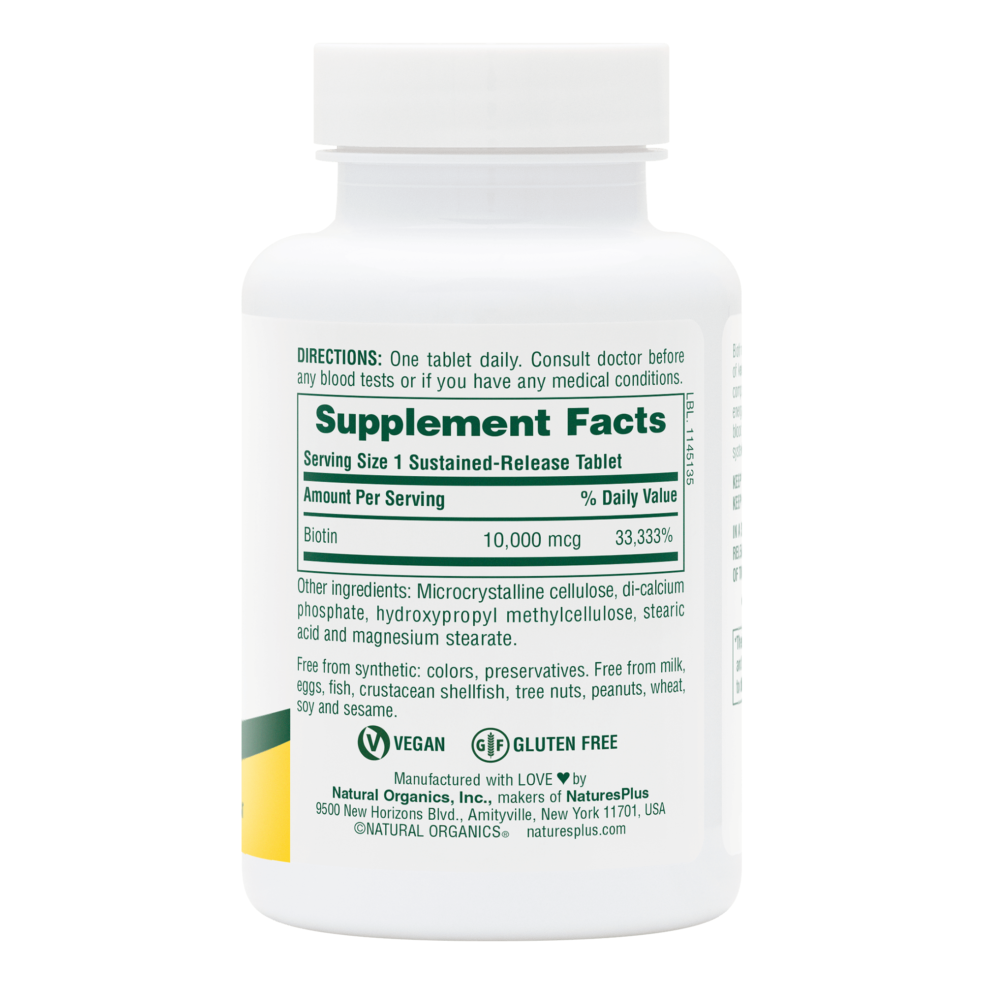 Biotin 10,000 MCG Tablets - 90 Count