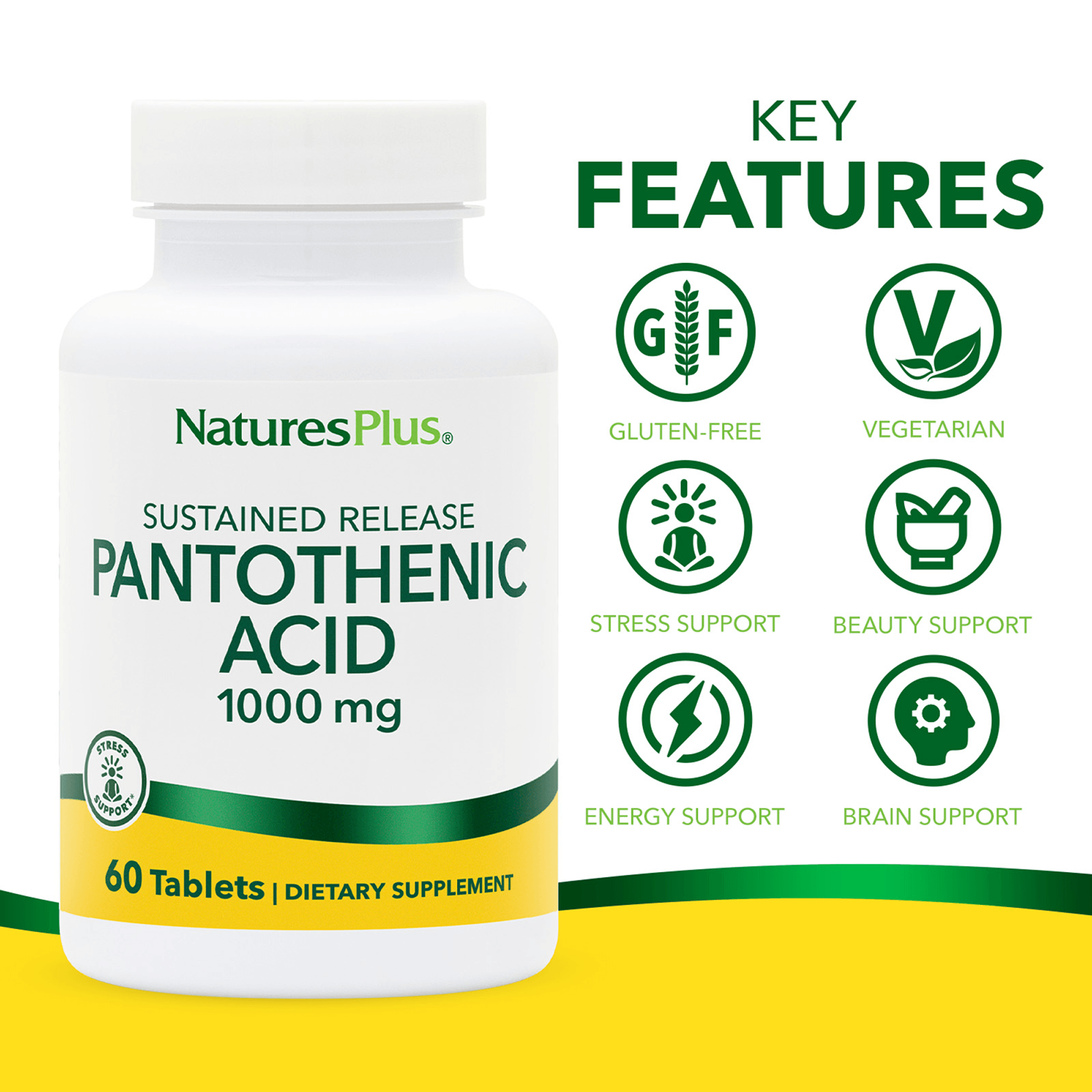 Pantothenic Acid 1000 mg Sustained Release Tablets - 60 Count