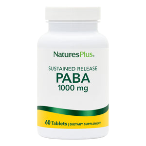 Frontal product image of PABA 1000 mg Sustained Release Tablets containing 60 Count