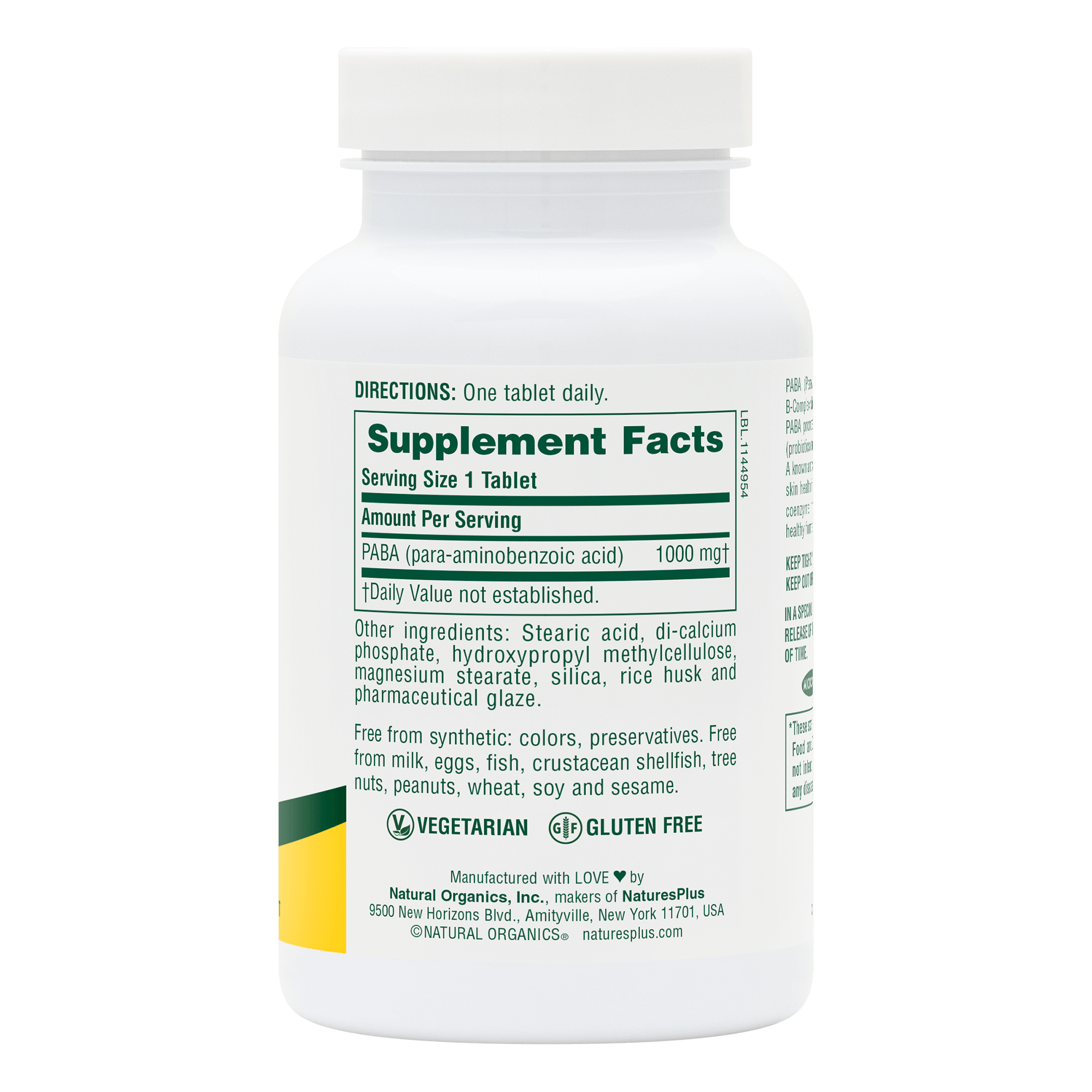 PABA 1000 mg Sustained Release Tablets - 60 Count