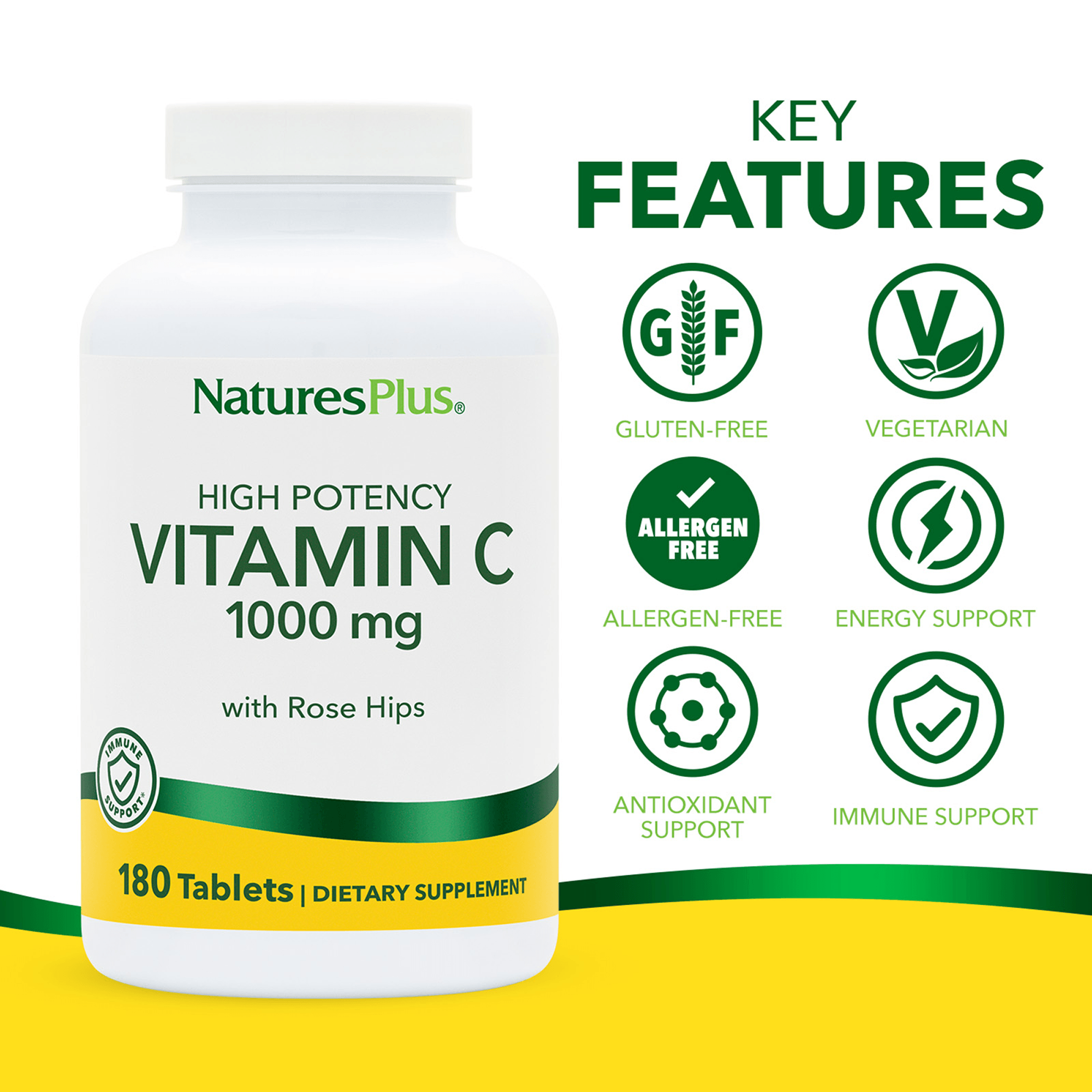 Vitamin C 1000 mg with Rose Hips Tablets - 180 Count