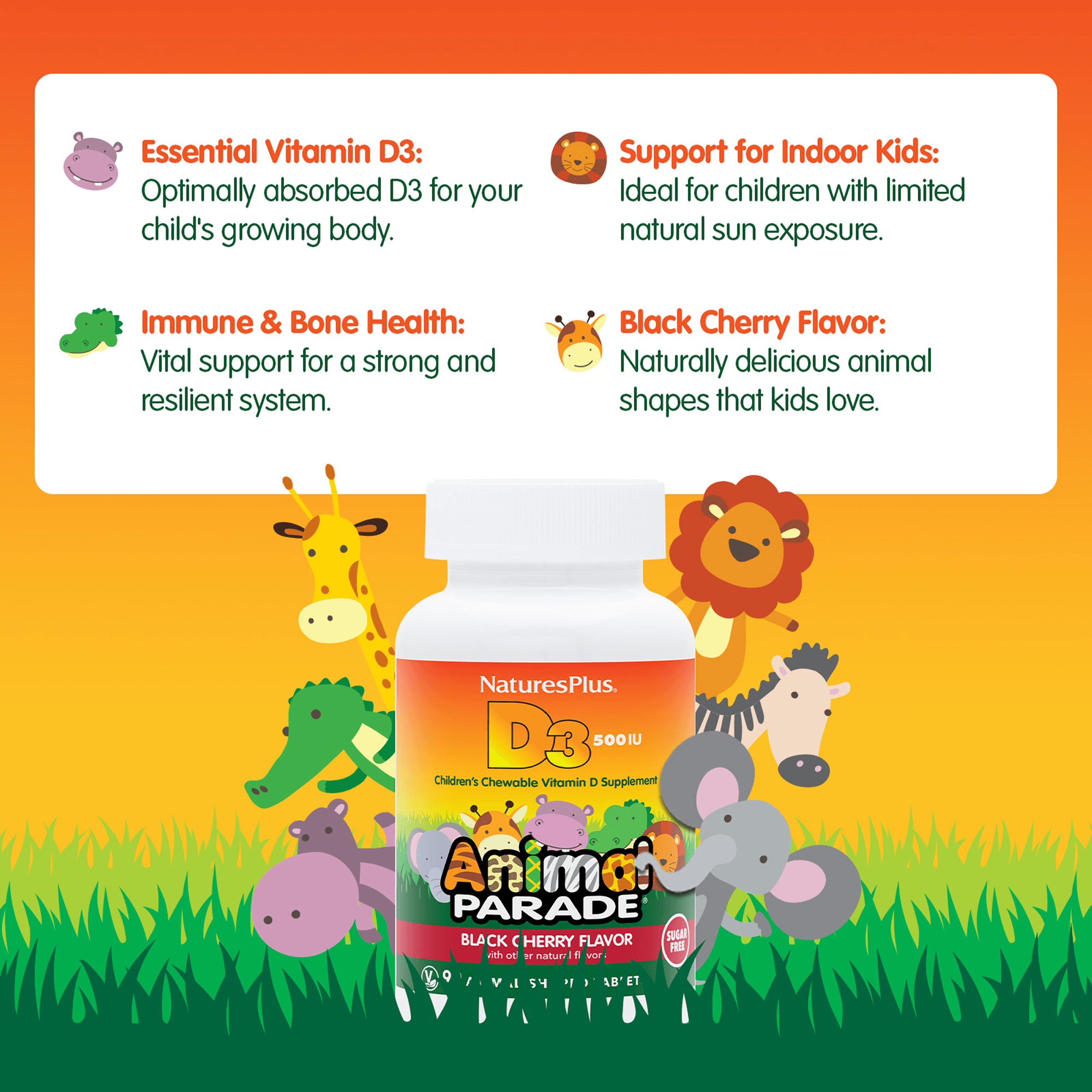 Animal Parade® Sugar-Free Vitamin D3 500 IU Children’s Chewables - 90 Count