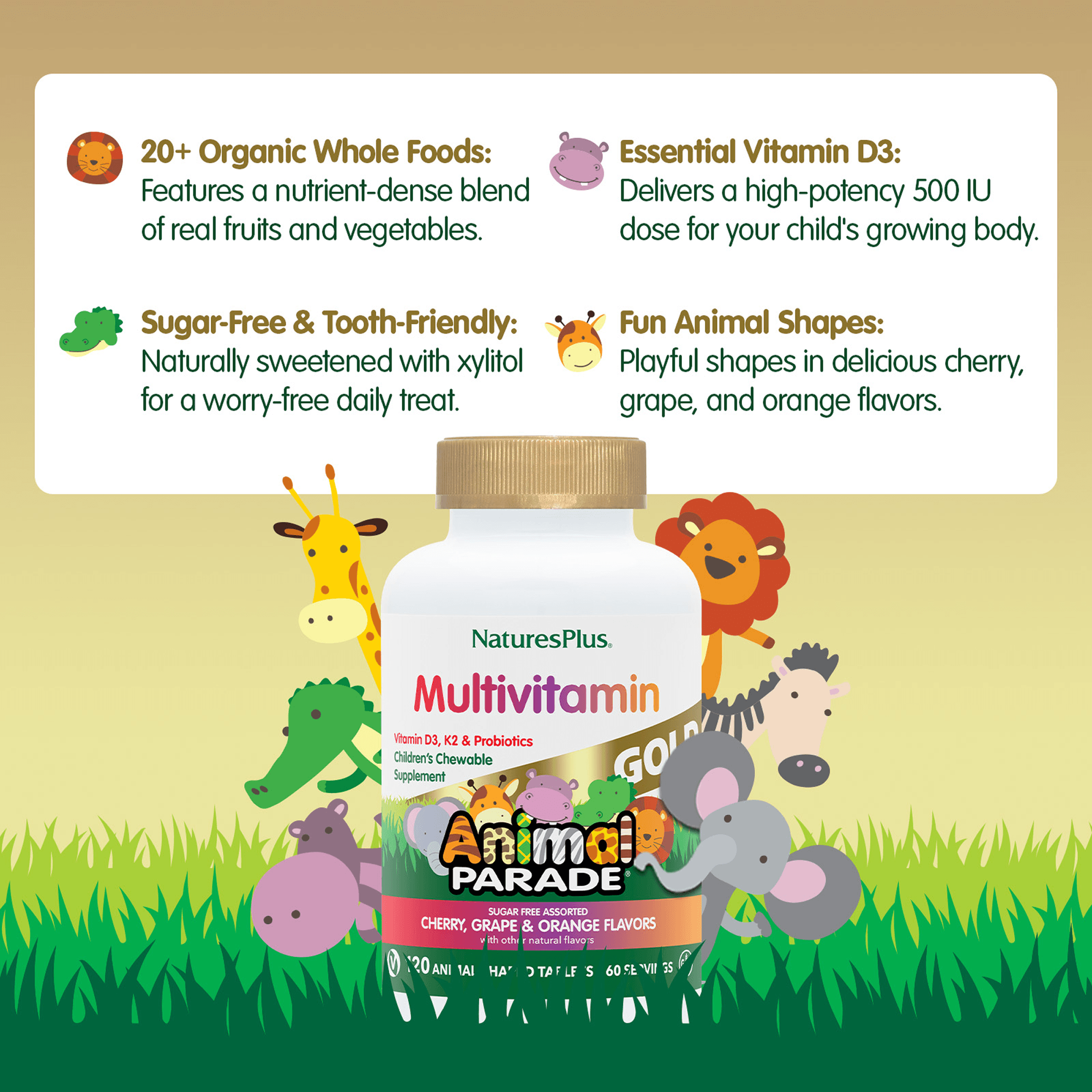 Animal Parade® GOLD Multivitamin Children’s Chewables - Assorted - 120 Count
