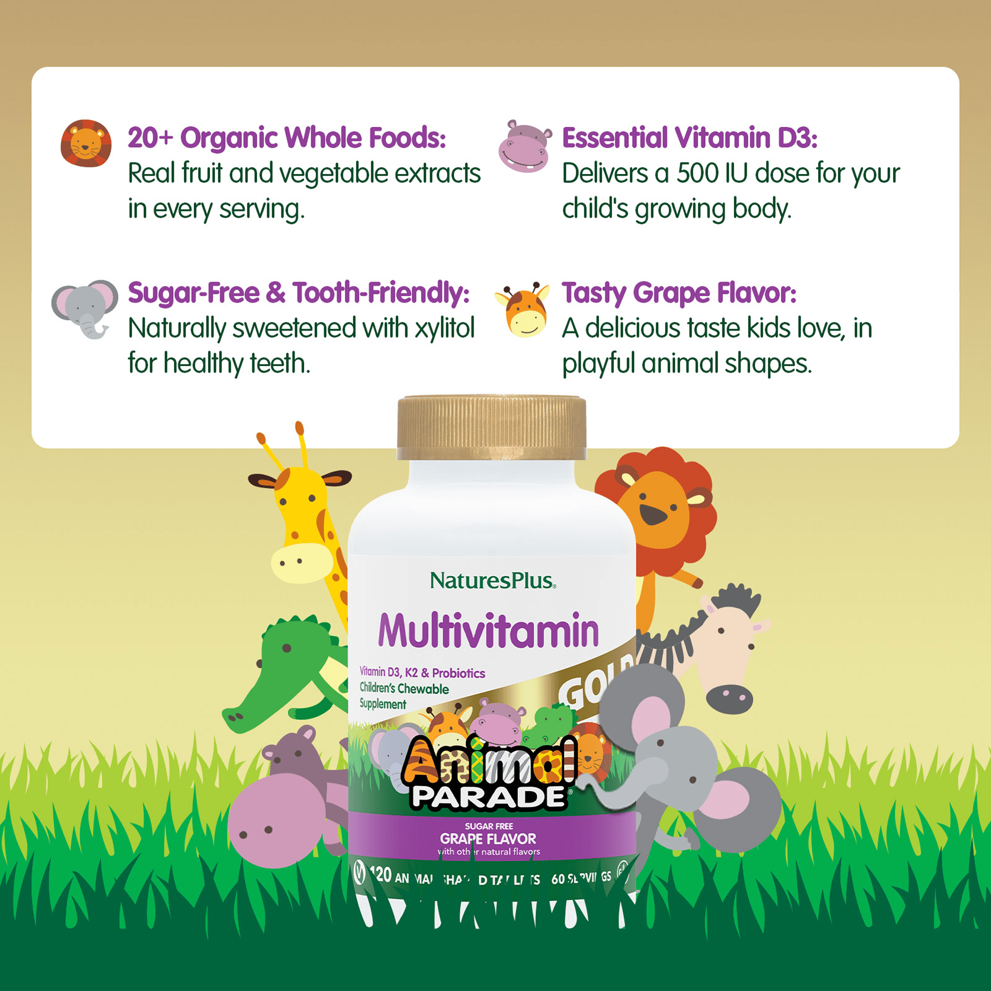 Animal Parade® GOLD Multivitamin Children’s Chewables - Grape - 120 Count