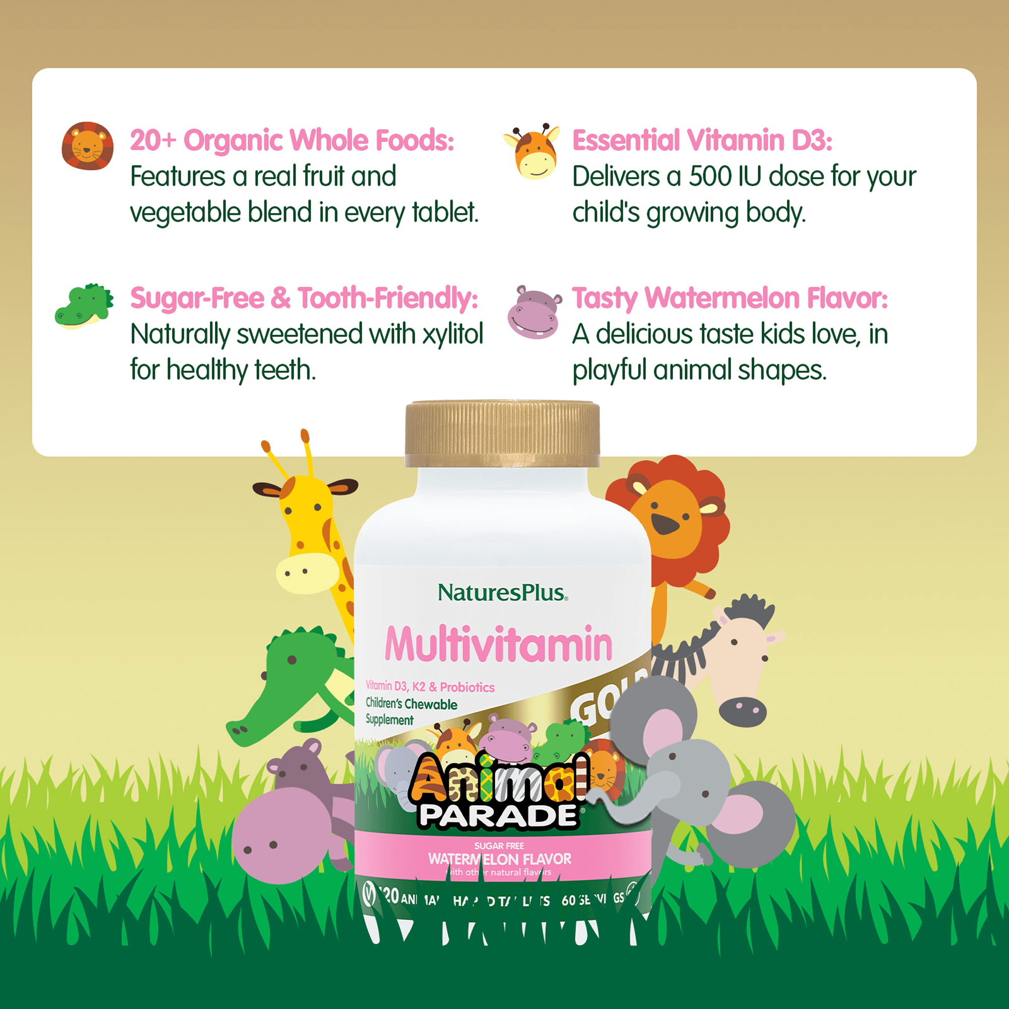 Animal Parade® GOLD Multivitamin Children’s Chewables - Watermelon - 120 Count
