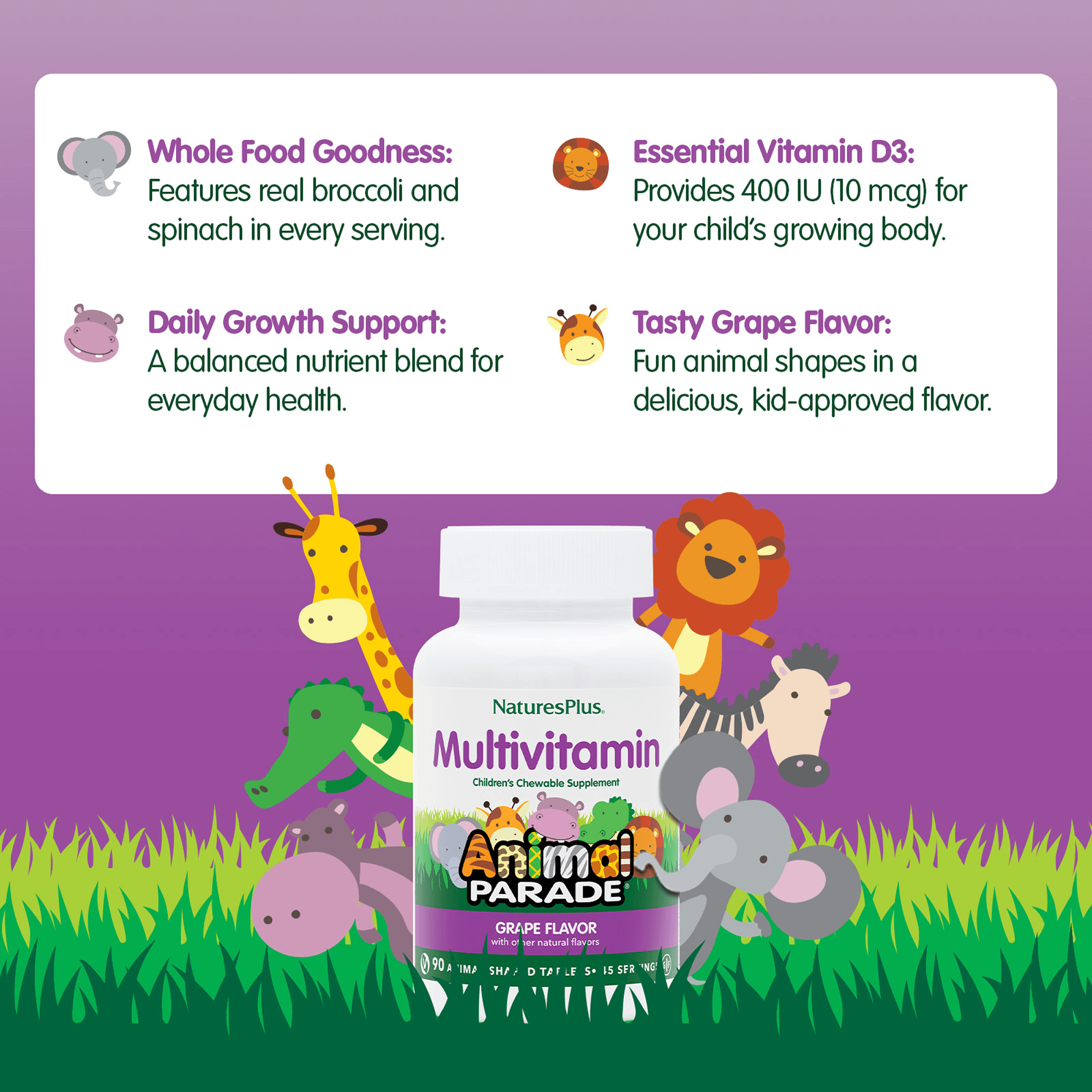 Animal Parade® Multivitamin Children’s Chewables - Grape - 90 Count