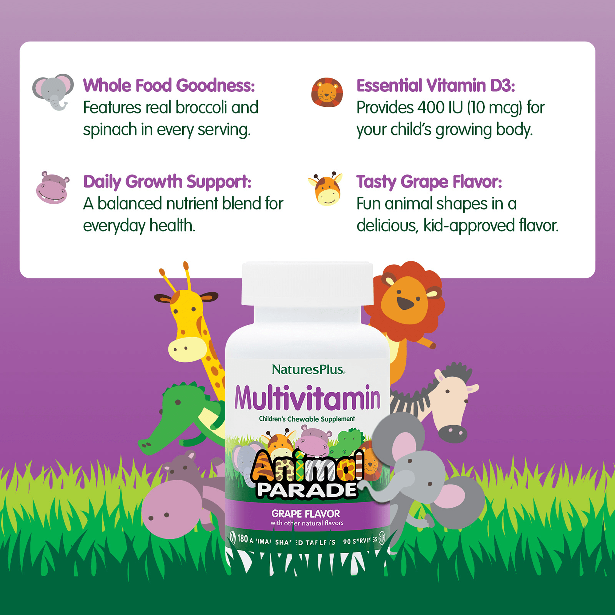 Animal Parade® Multivitamin Children’s Chewables - Grape - 180 Count