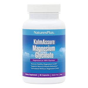 Frontal product image of KalmAssure® Magnesium Glycinate Capsules containing 90 Count