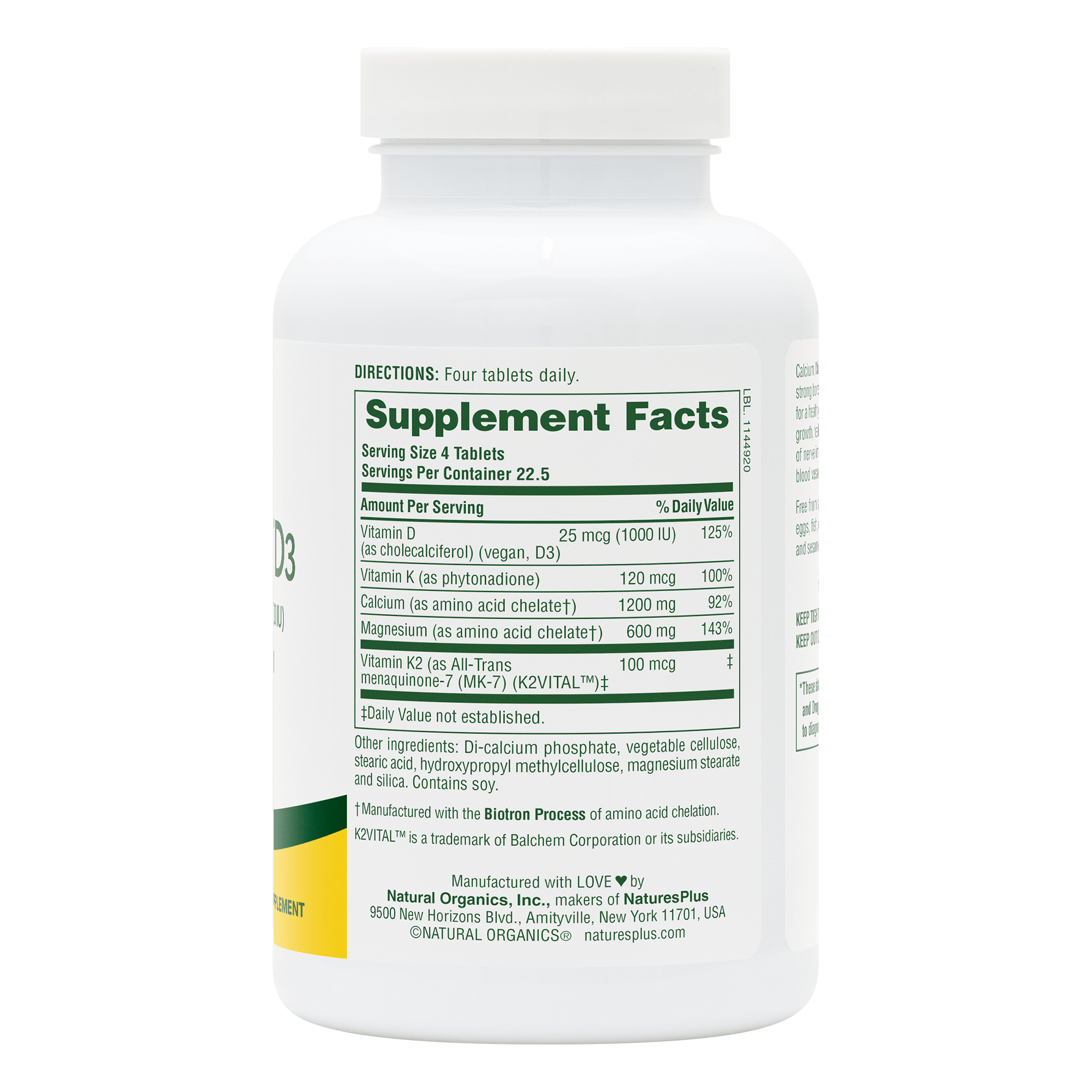 Calcium/Magnesium/Vitamin D3 with Vitamin K2 Tablets - 90 Count