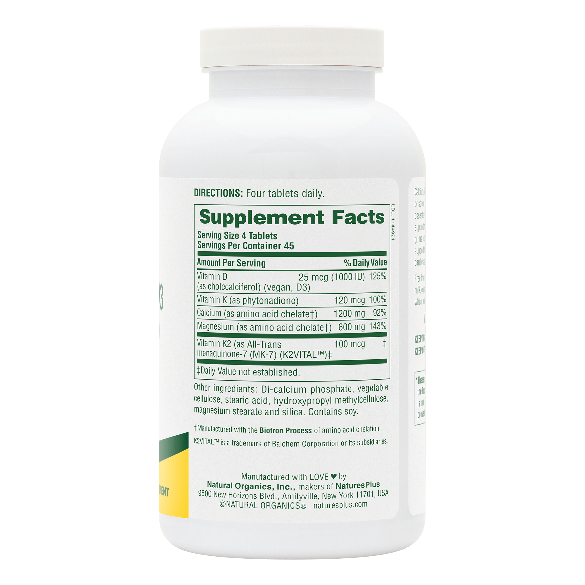 Calcium/Magnesium/Vitamin D3 with Vitamin K2 Tablets - 180 Count