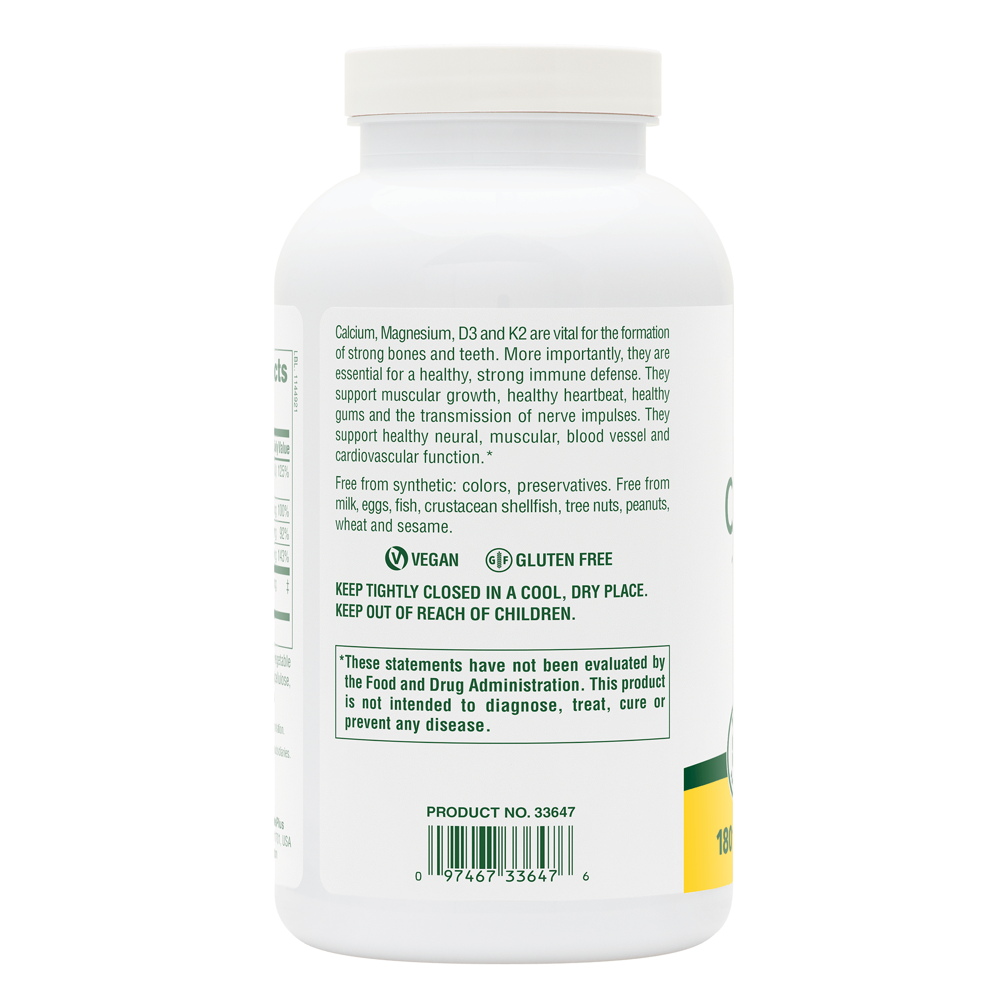 Calcium/Magnesium/Vitamin D3 with Vitamin K2 Tablets - 180 Count