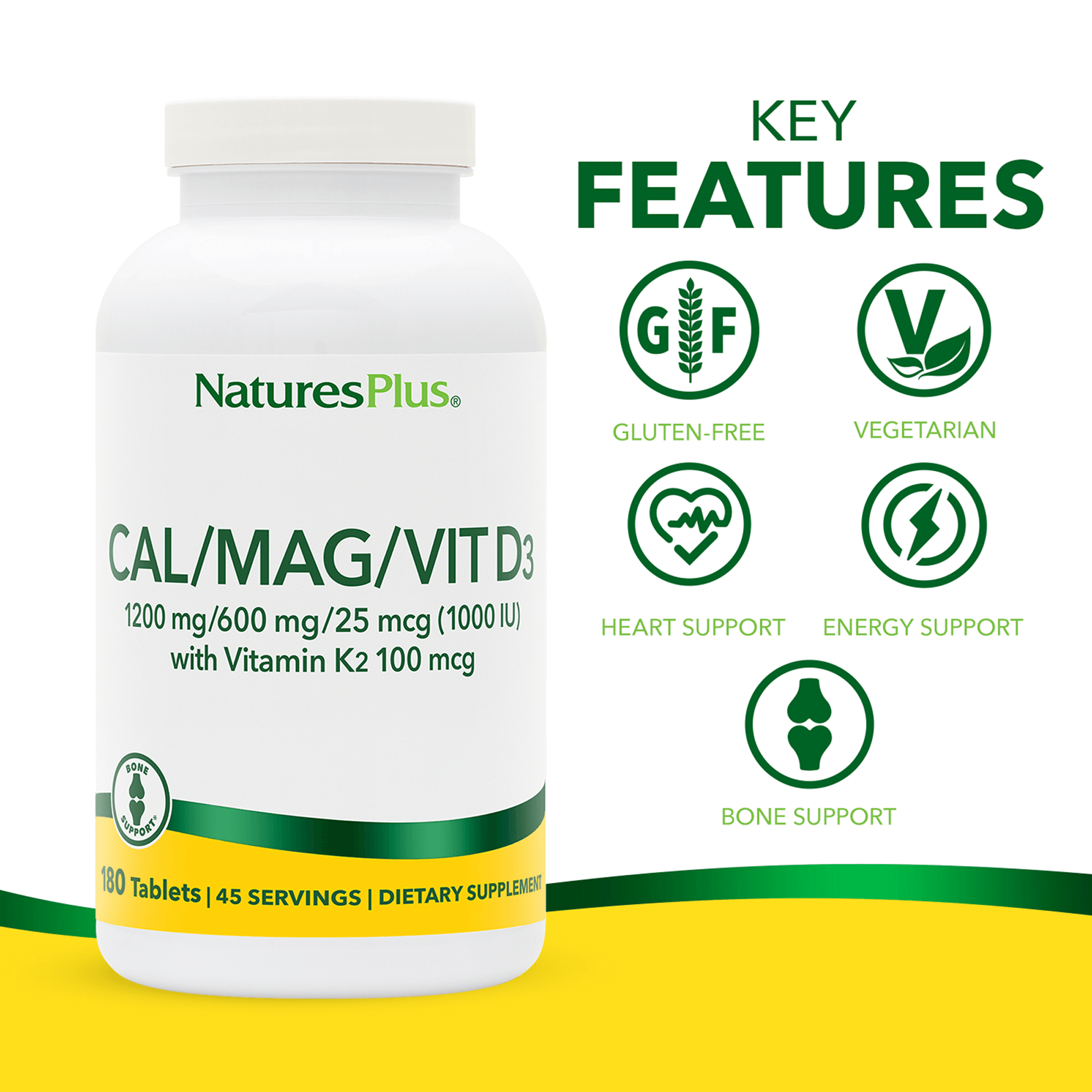 Calcium/Magnesium/Vitamin D3 with Vitamin K2 Tablets - 180 Count