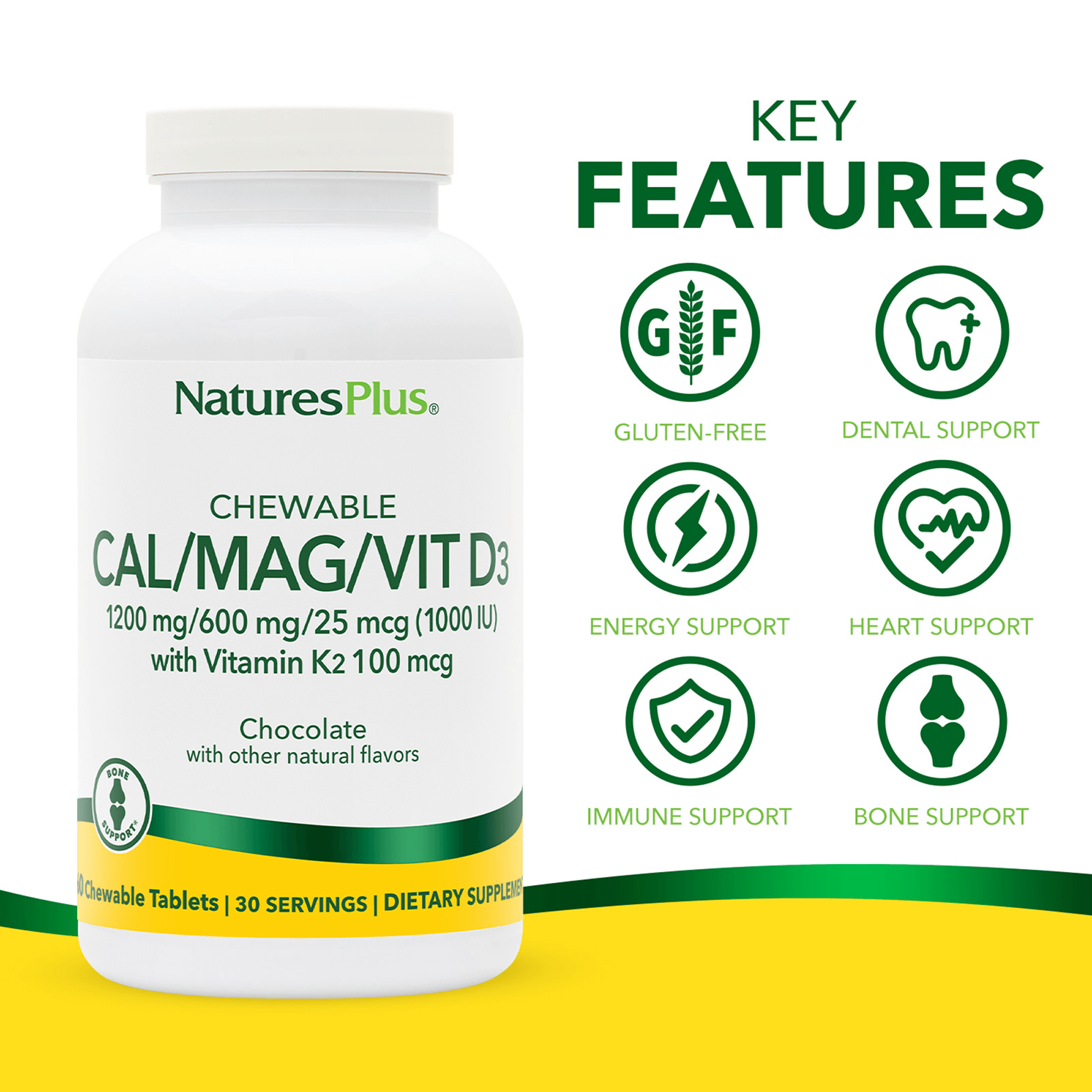 Calcium/Magnesium/Vitamin D3 with Vitamin K2 Chewables - Chocolate - 60 Count