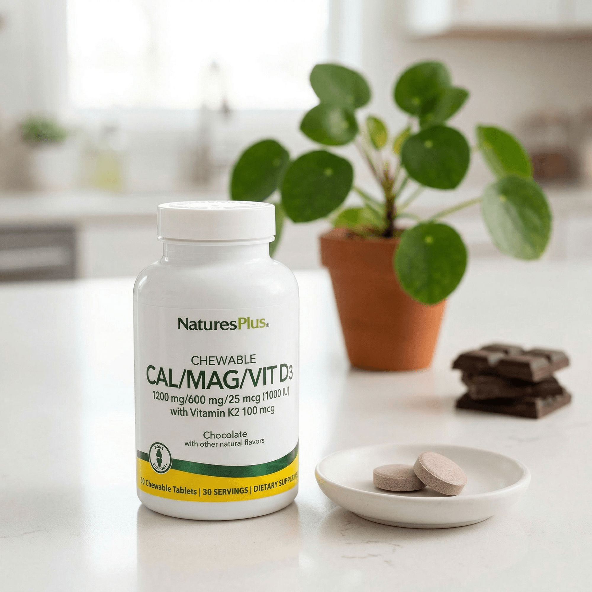 Calcium/Magnesium/Vitamin D3 with Vitamin K2 Chewables - Chocolate - 60 Count