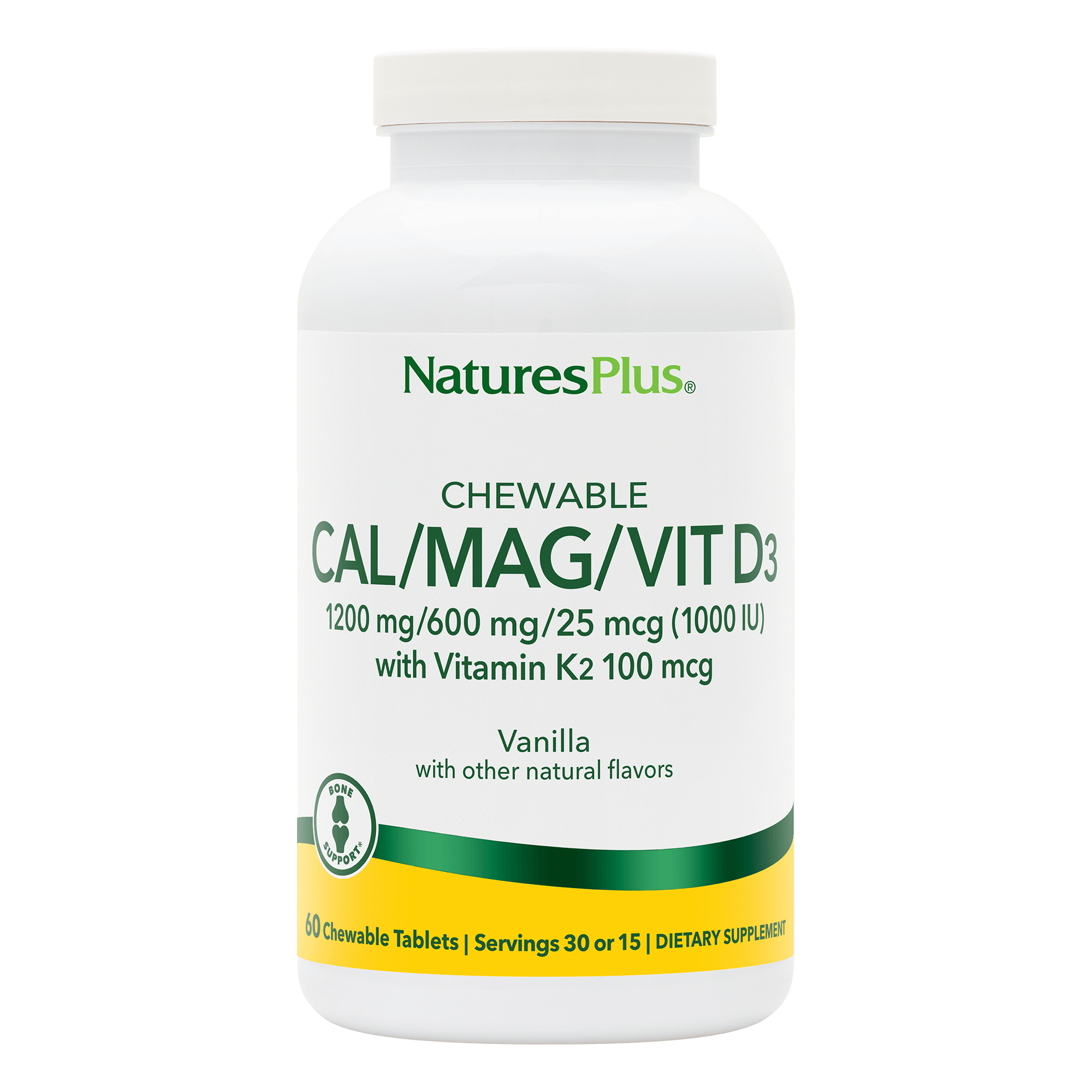 Calcium/Magnesium/Vitamin D3 with Vitamin K2 Chewables - Vanilla - 60 Count