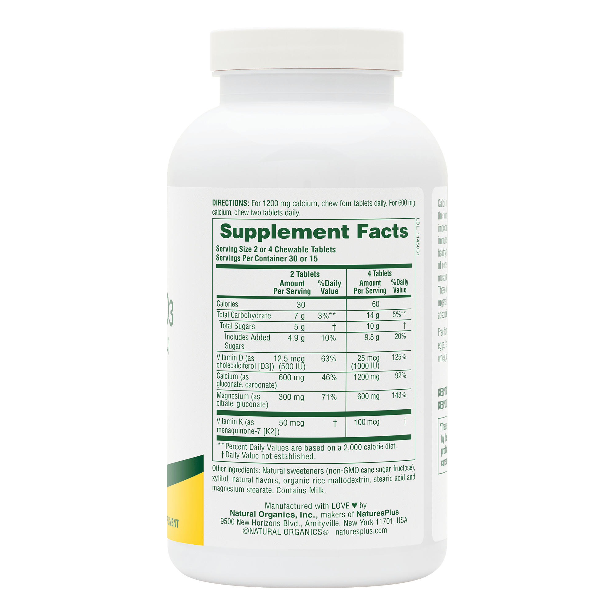 Calcium/Magnesium/Vitamin D3 with Vitamin K2 Chewables - Vanilla - 60 Count