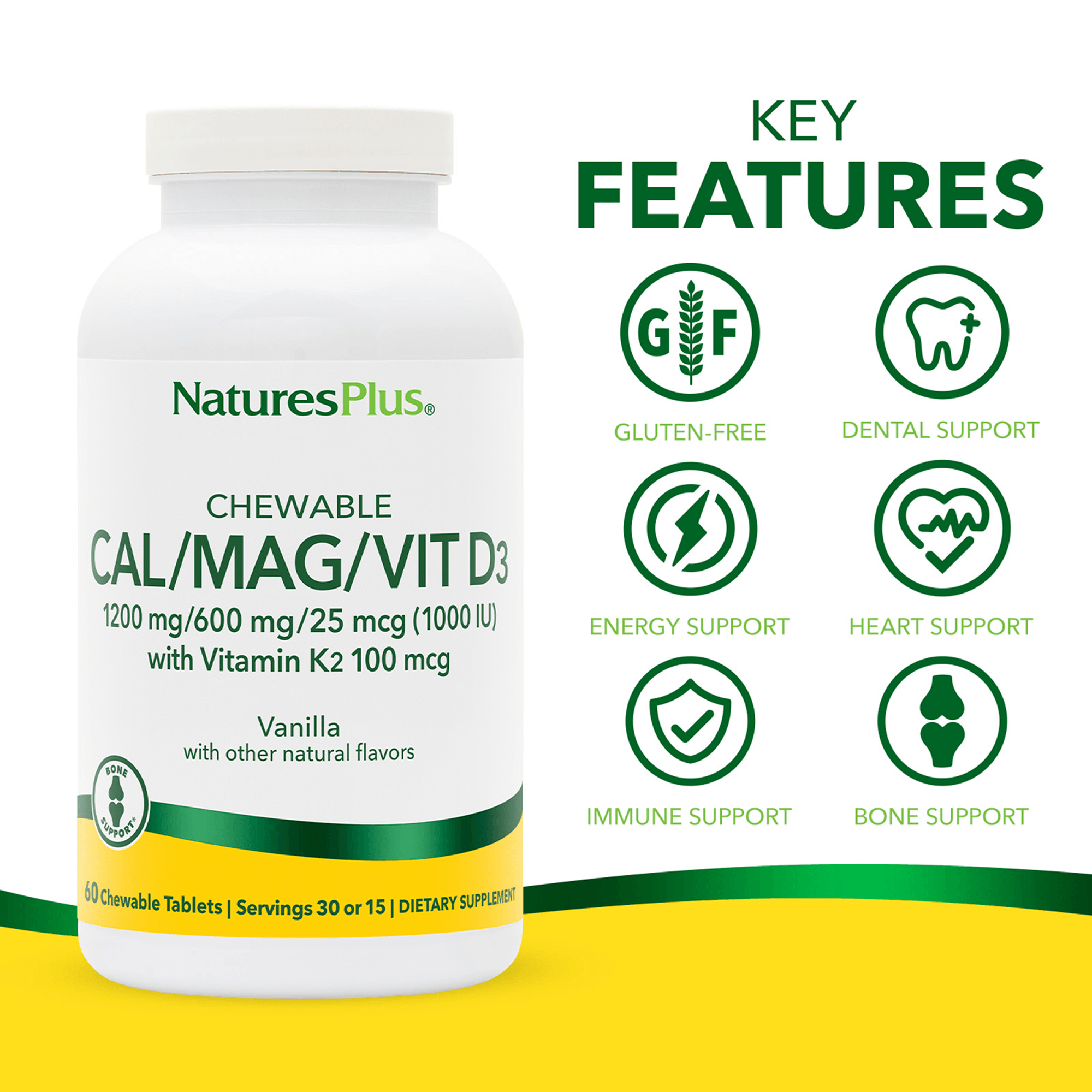 Calcium/Magnesium/Vitamin D3 with Vitamin K2 Chewables - Vanilla - 60 Count