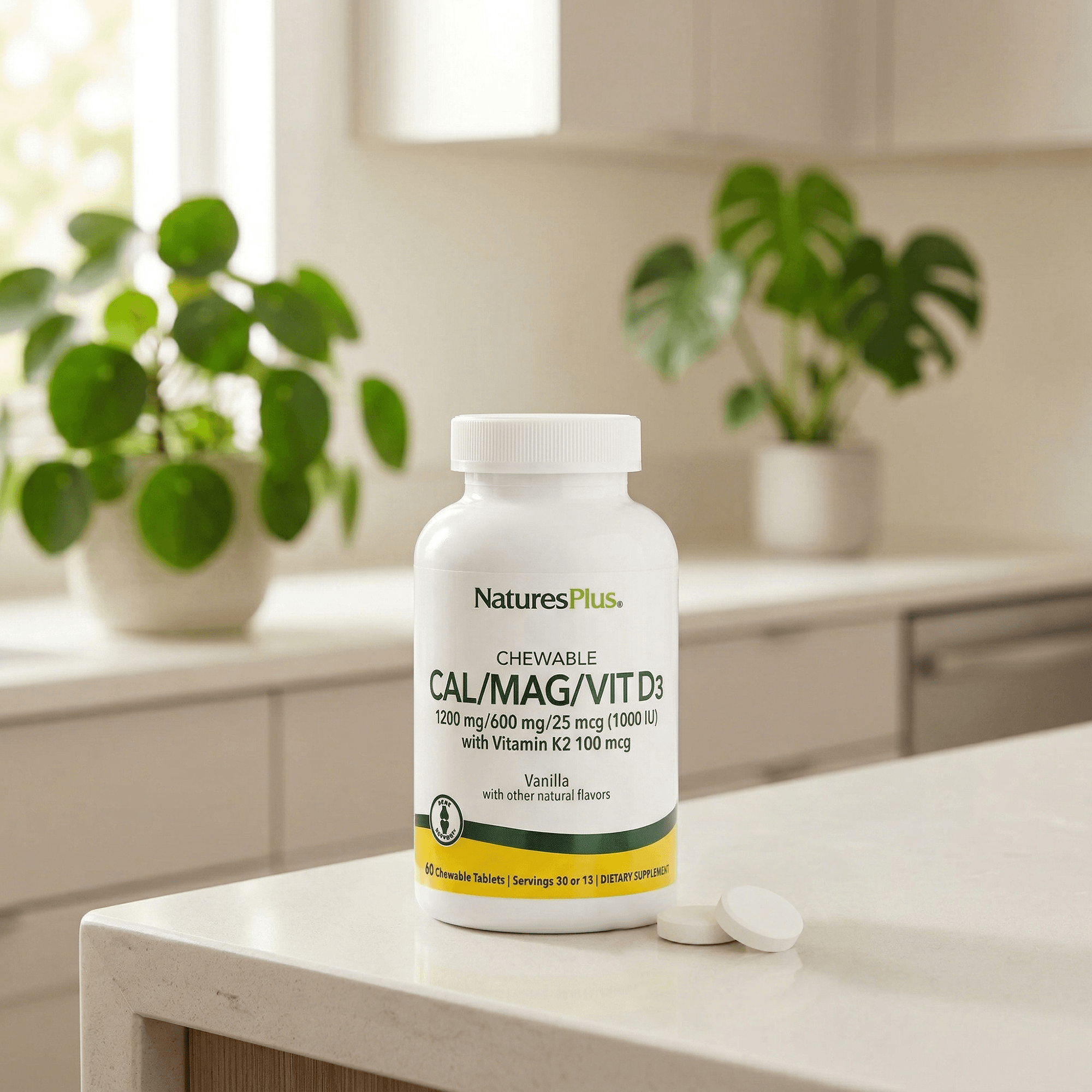 Calcium/Magnesium/Vitamin D3 with Vitamin K2 Chewables - Vanilla - 60 Count