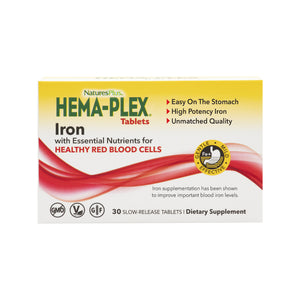 Frontal product image of HEMA-PLEX® Slow-Release Tablets containing 30 Count