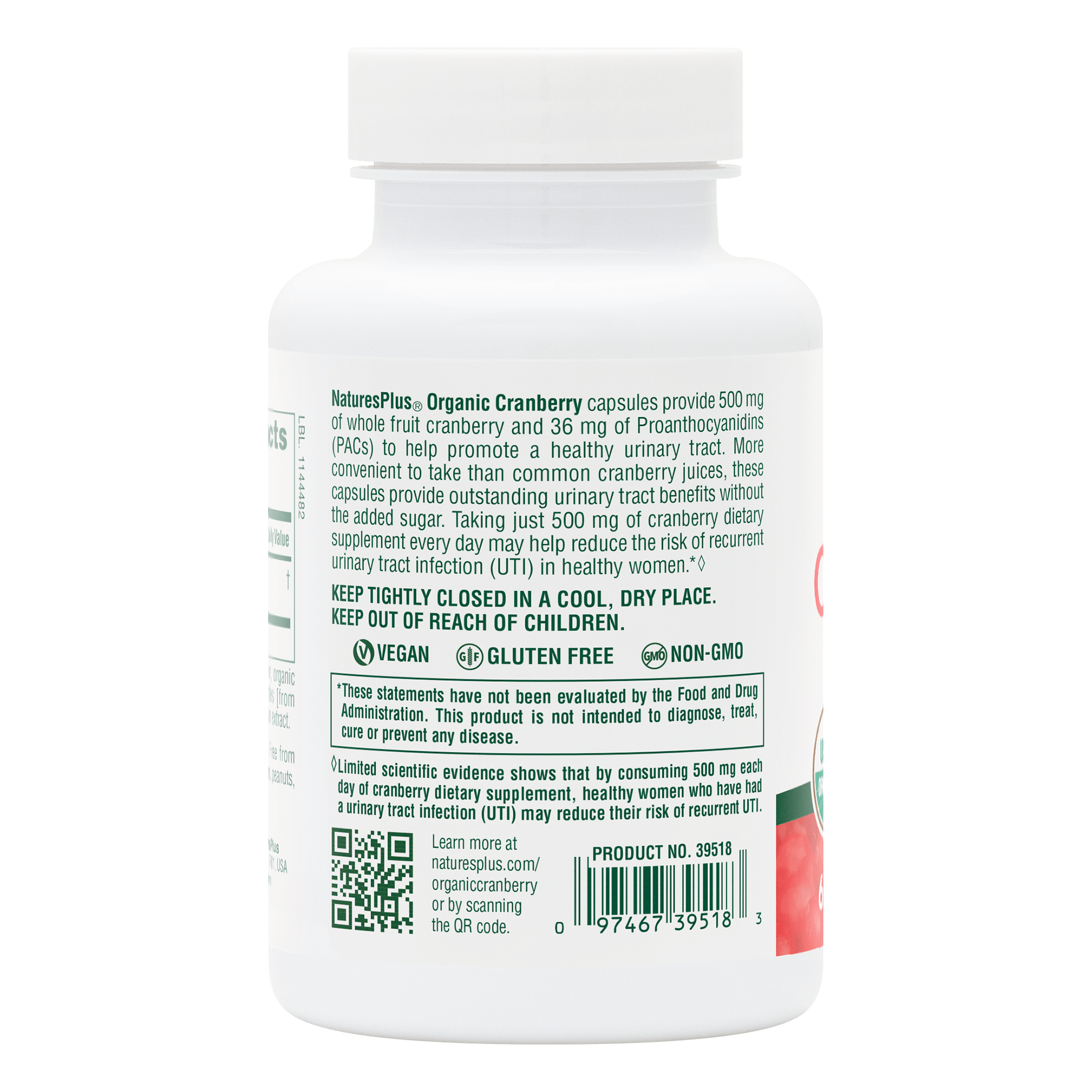 Organic Cranberry 500 mg - 60 Count