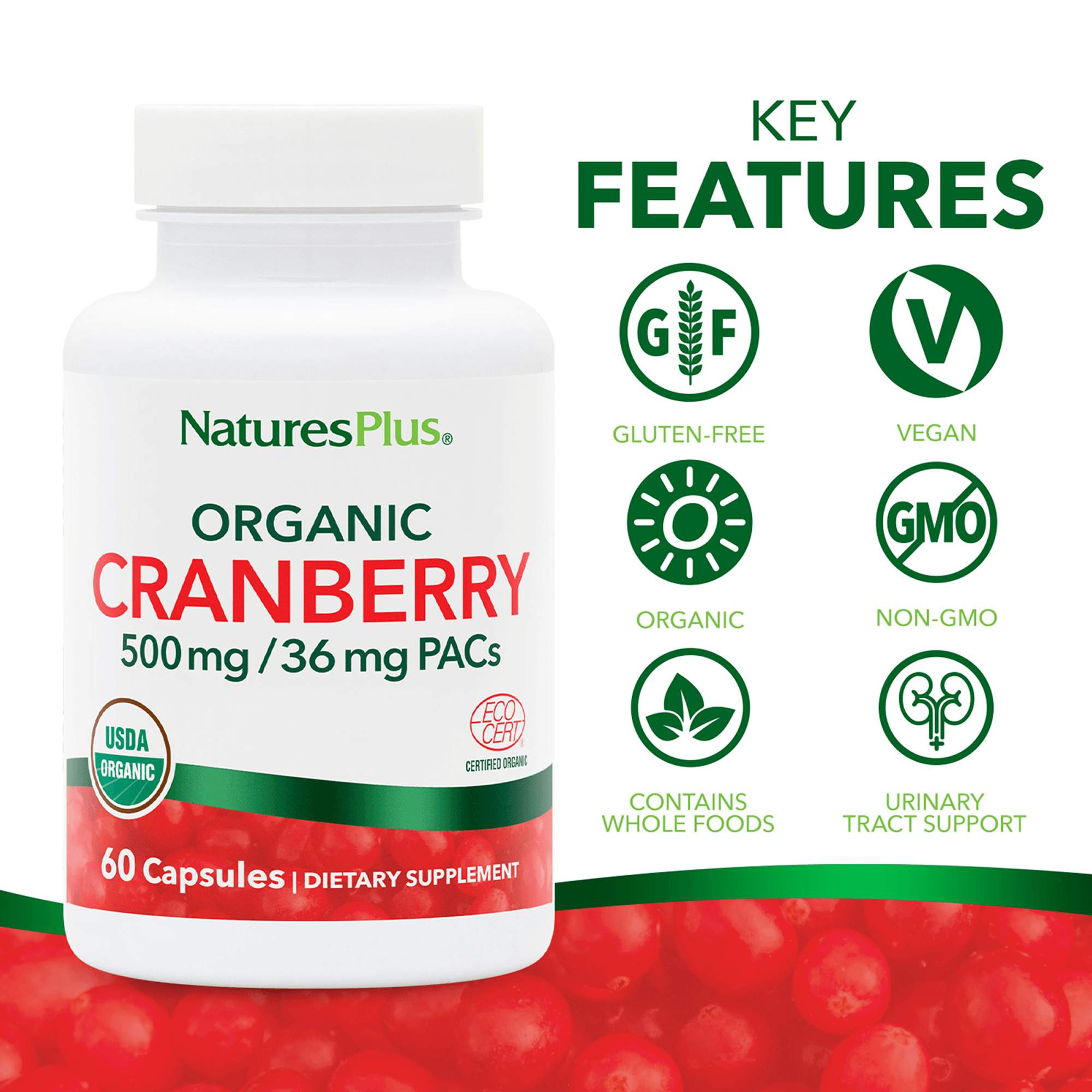 Organic Cranberry 500 mg - 60 Count