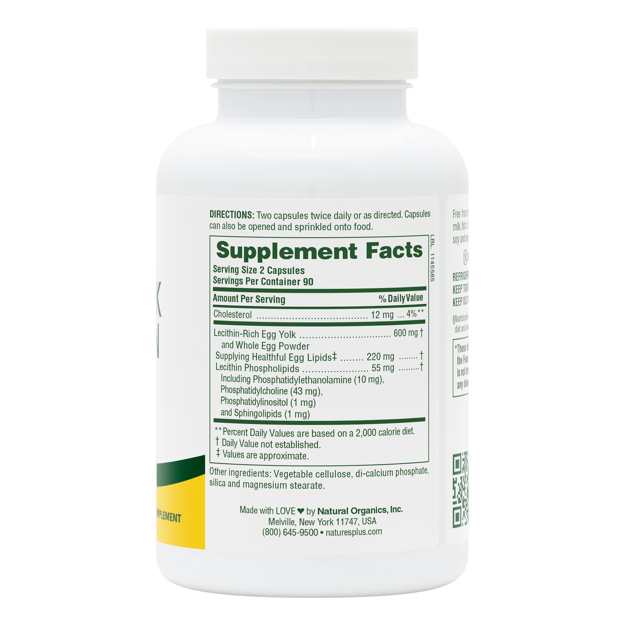 Egg Yolk Lecithin 600 mg Capsules - 180 Count
