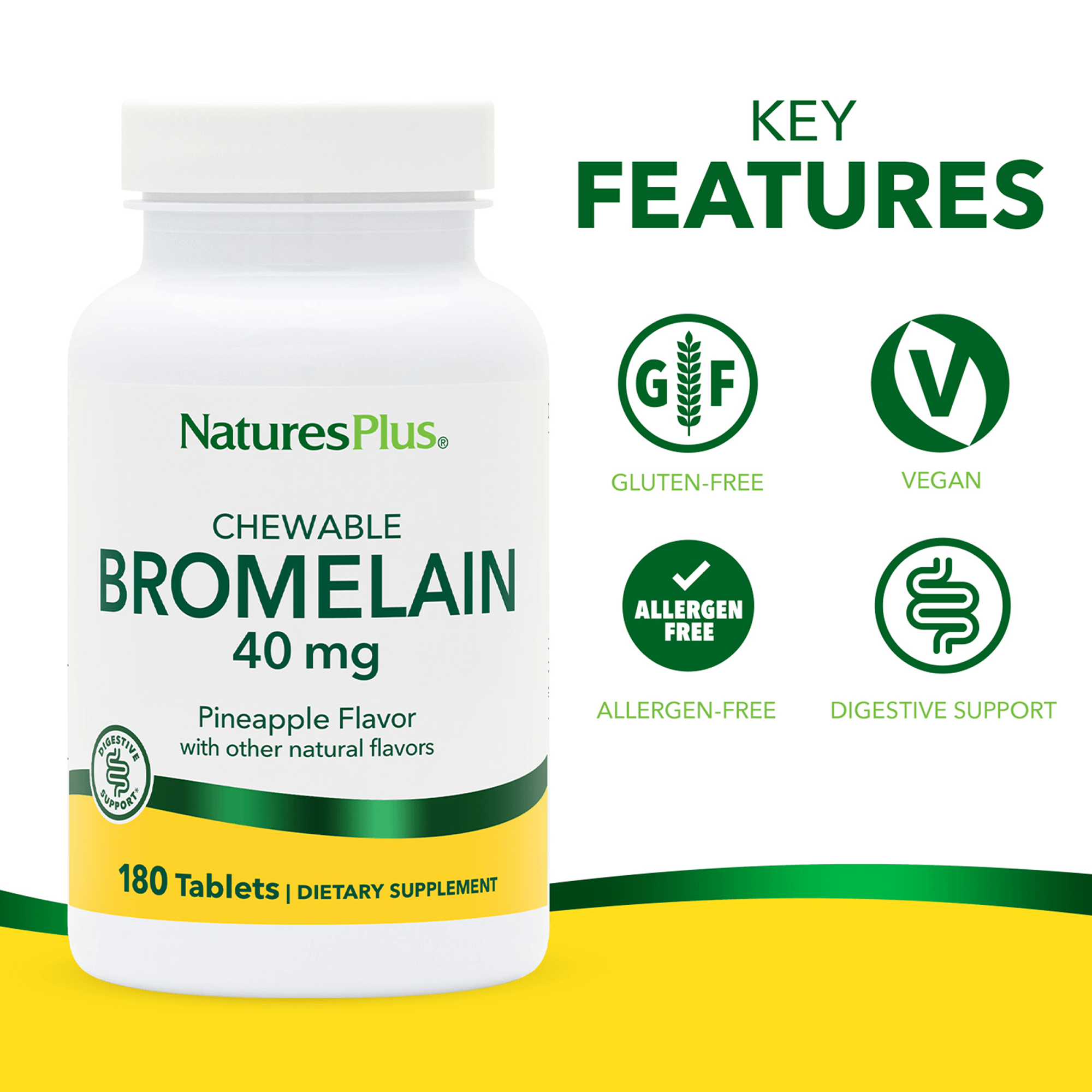 Chewable Bromelain 40 mg Tablets - 180 Count