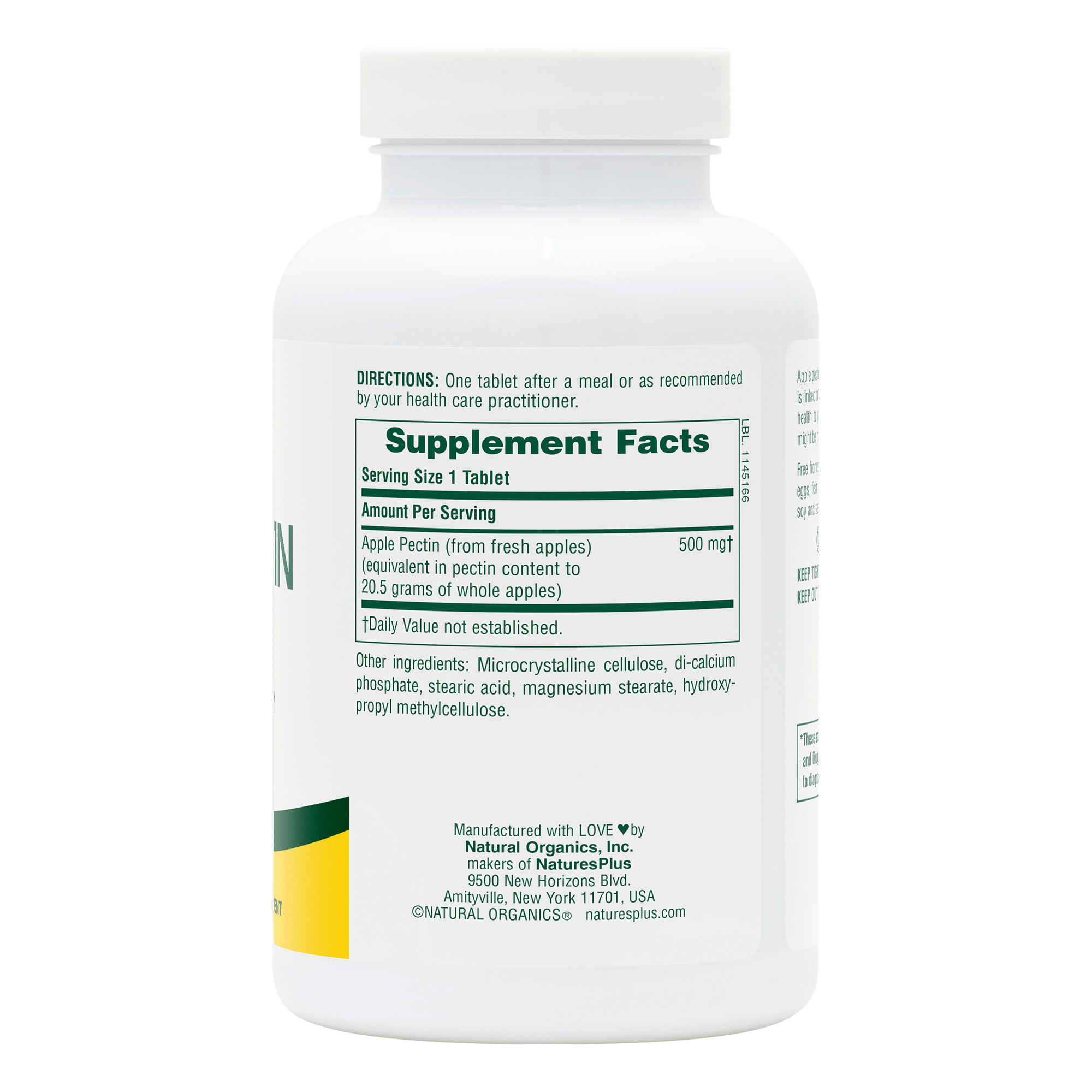 Apple Pectin 500 mg Tablets - 180 Count