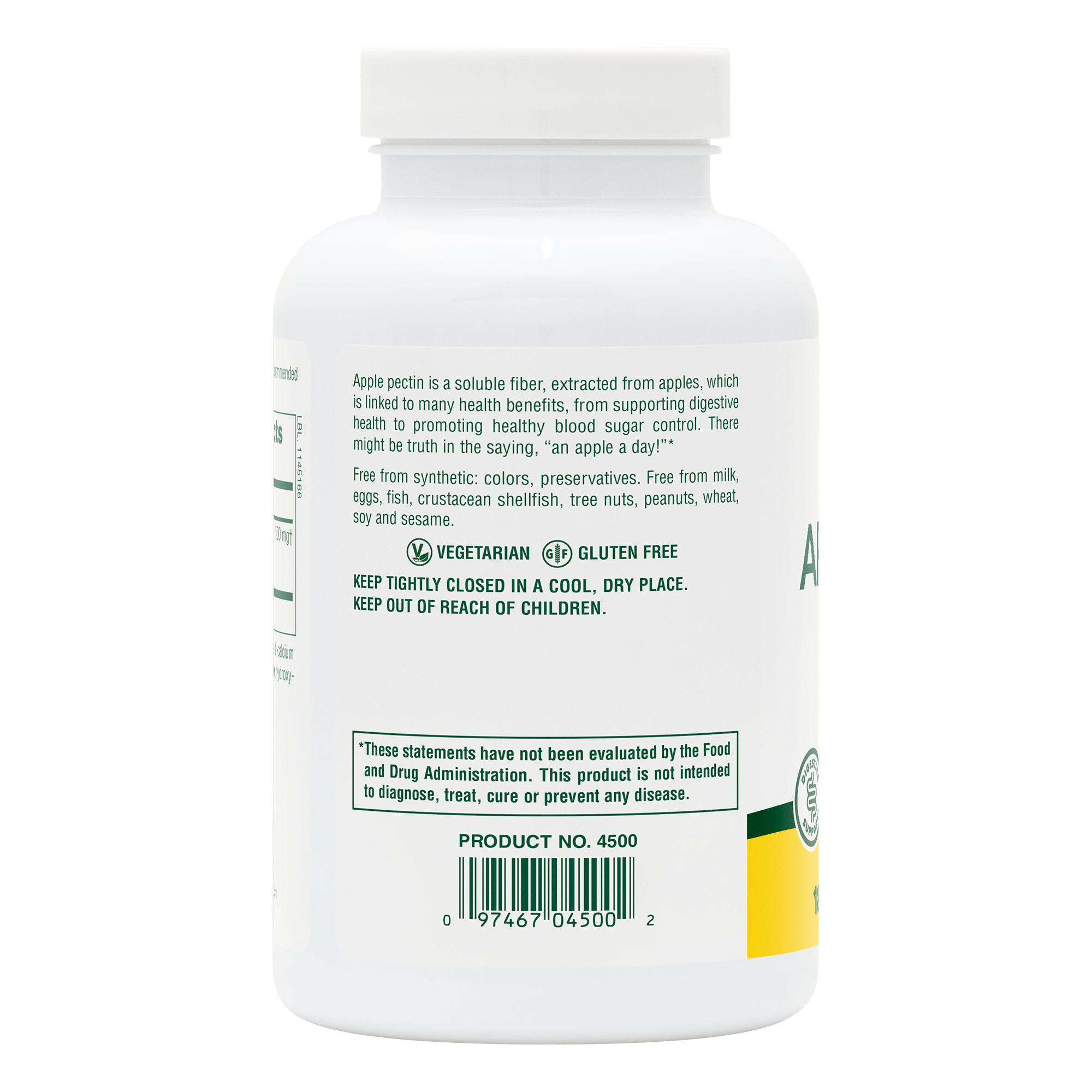 Apple Pectin 500 mg Tablets - 180 Count