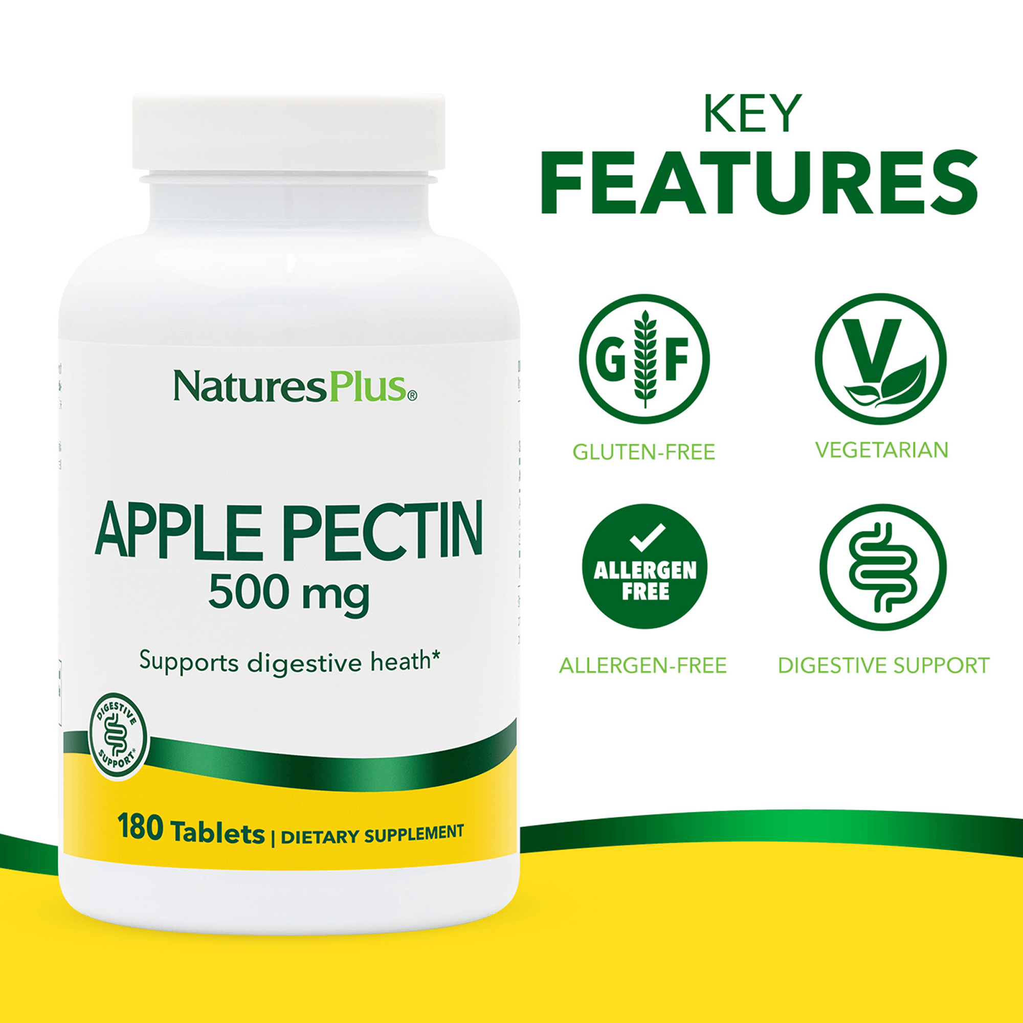 Apple Pectin 500 mg Tablets - 180 Count